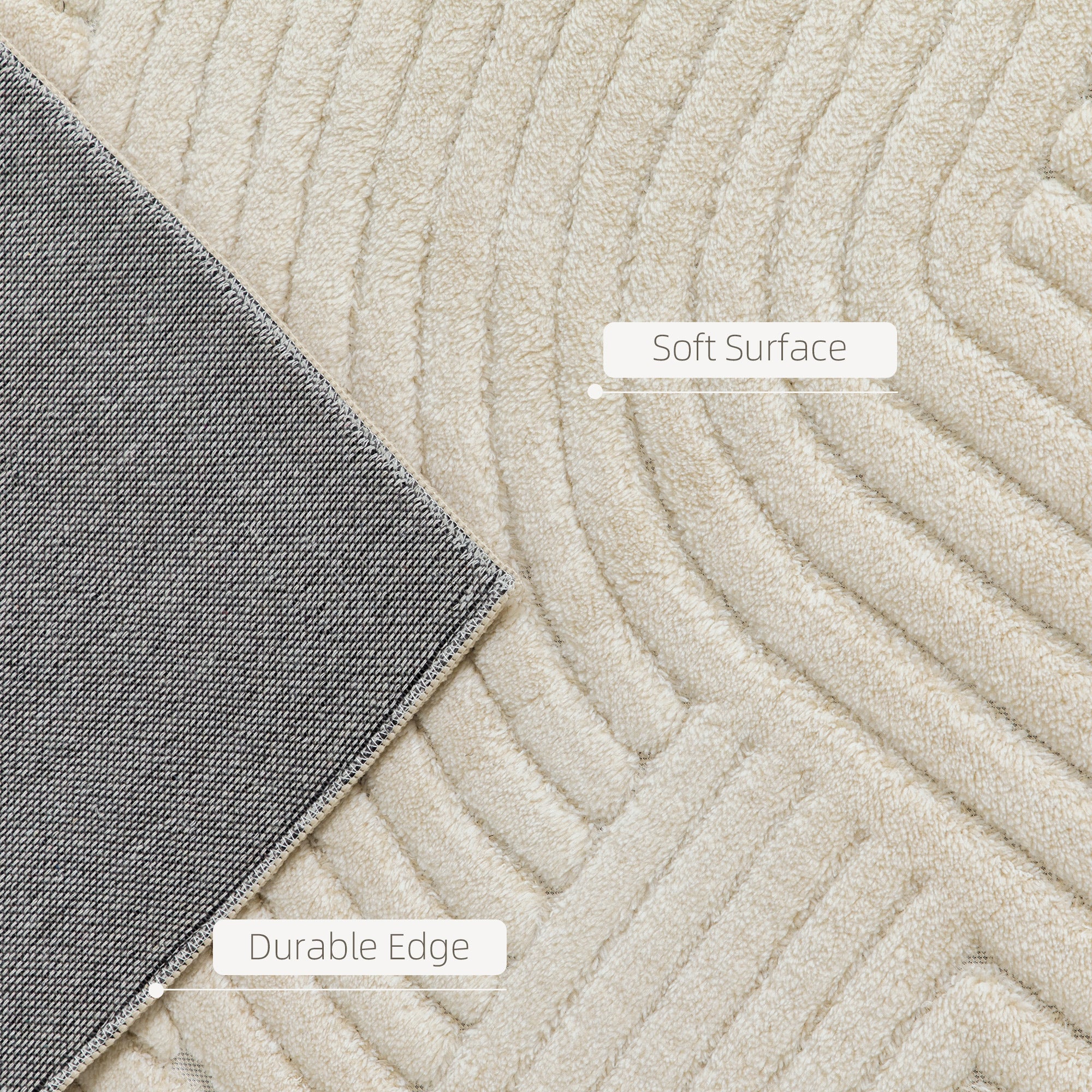 Modern Geometric Rug, Thick Plush, Non-Slip, 200 x 140 cm – Cream, Living Room/Bedroom/Office