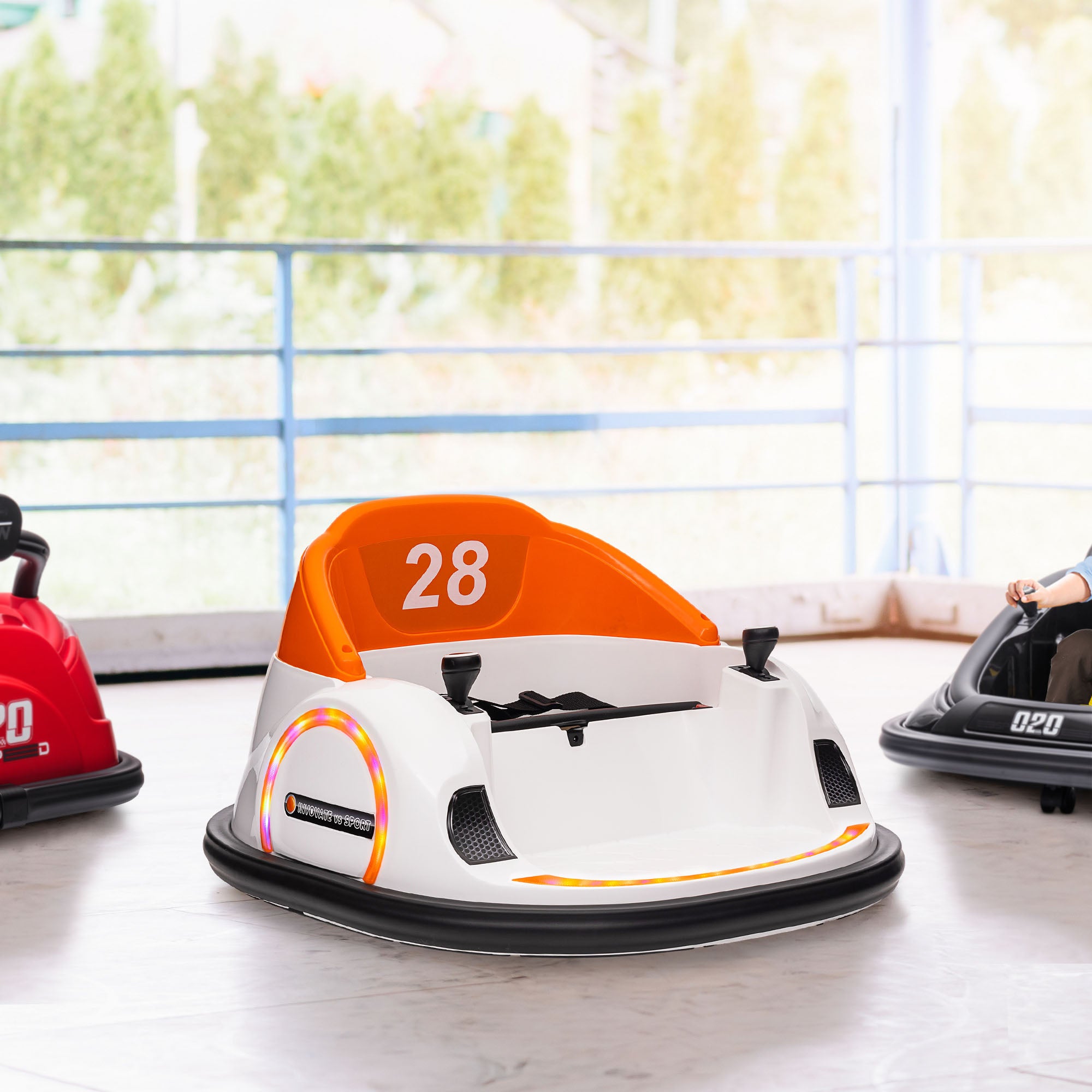 12V 360° Rotation Kids Bumper Car with Remote Control, Dual Joysticks, Music & Lights - Orange