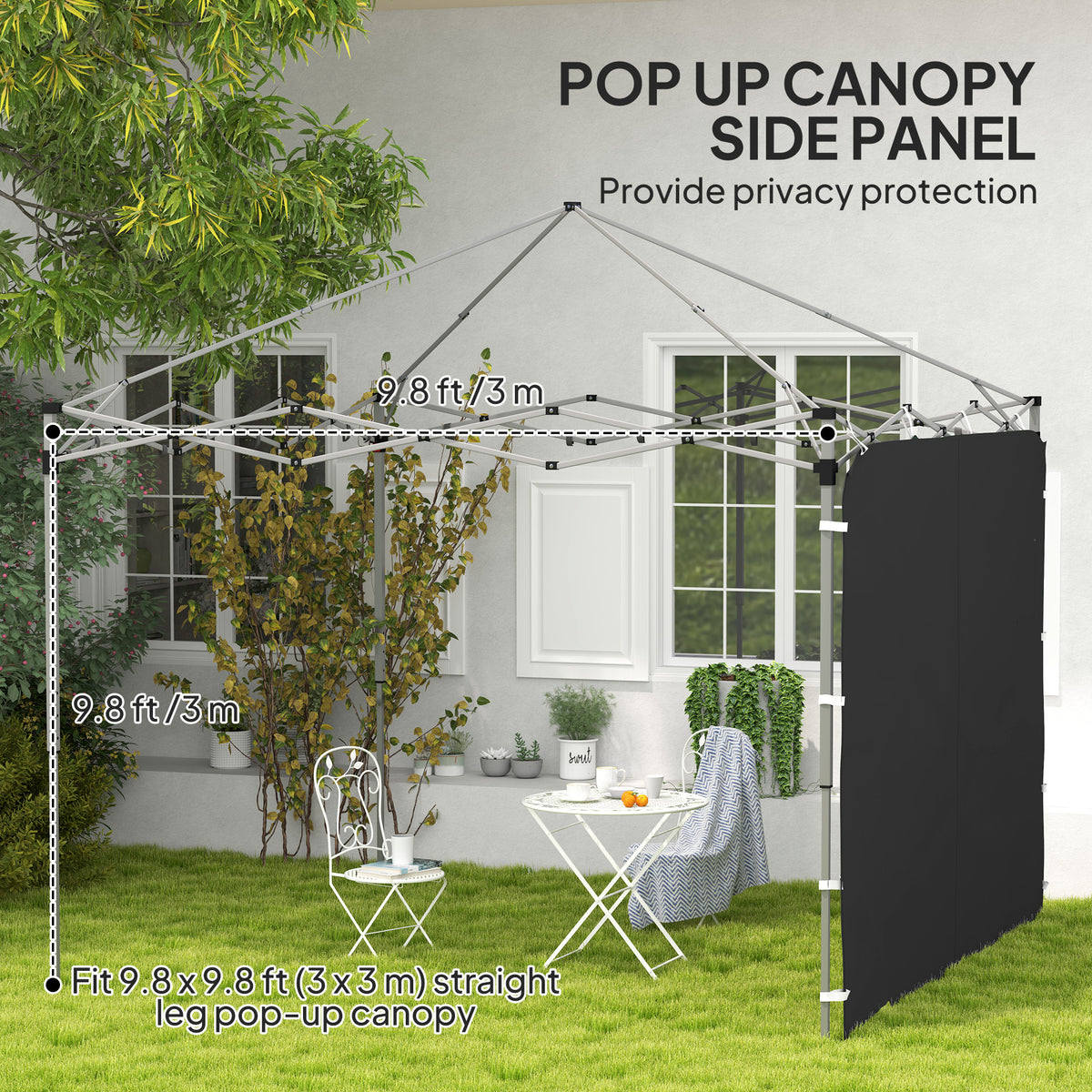 Replacement Gazebo Sidewall 195 x 295 cm with Storage Pockets - Black