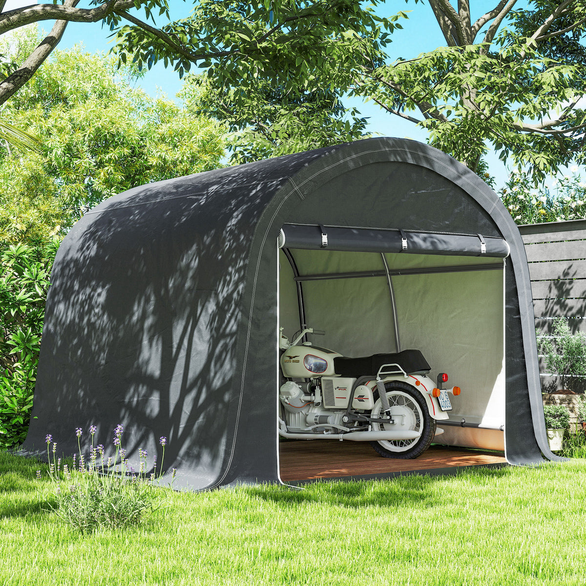 3 x 3(m) Garden Storage Tent, Heavy Duty Outdoor Shed with 2 Doors, Waterproof Portable Shed Storage Shelter with Galvanised Steel Frame for Bike, Motorcycle, Garden Tools, Grey