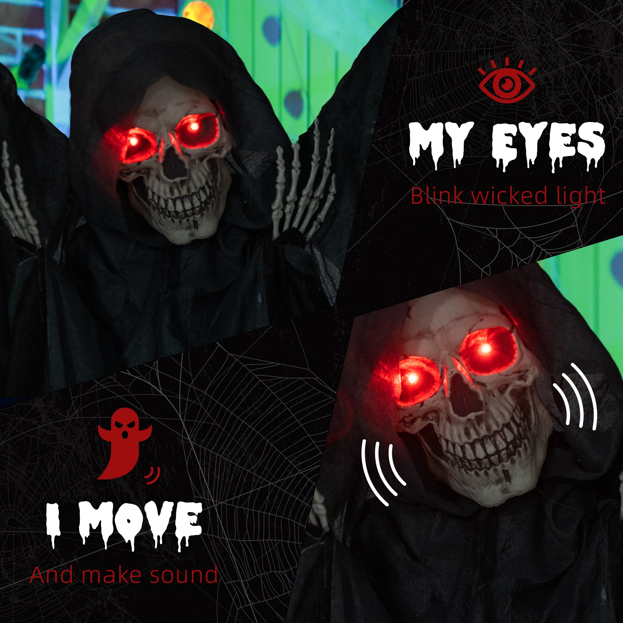 6.3" Grim Reaper Halloween Animatronic, with Glowing Eyes