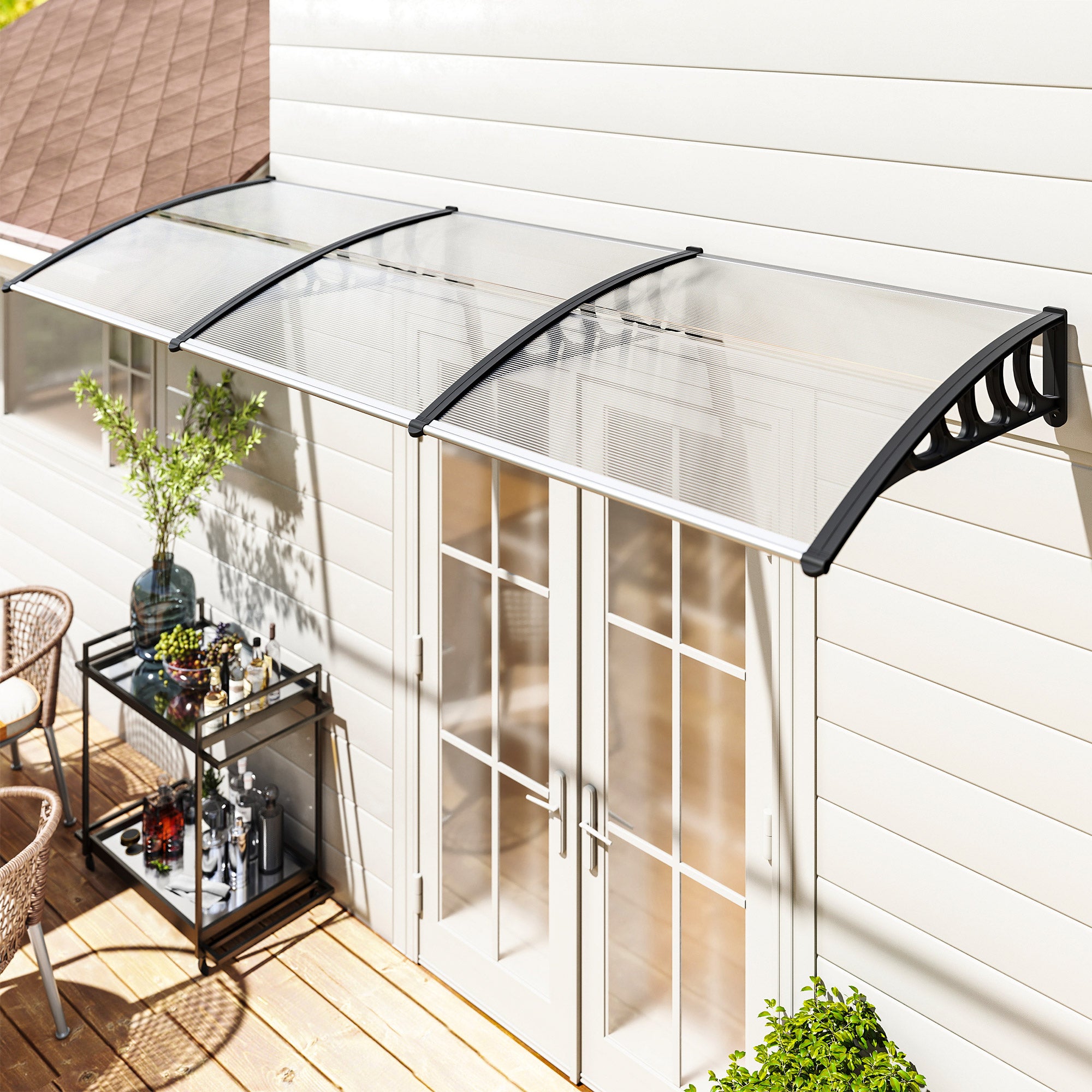 Front Door Canopy, Outdoor Awning, Rain Shelter, 303 x 96cm , Clear