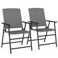 Set of Two Folding Rattan Outdoor Chairs with Steel Frame - Grey