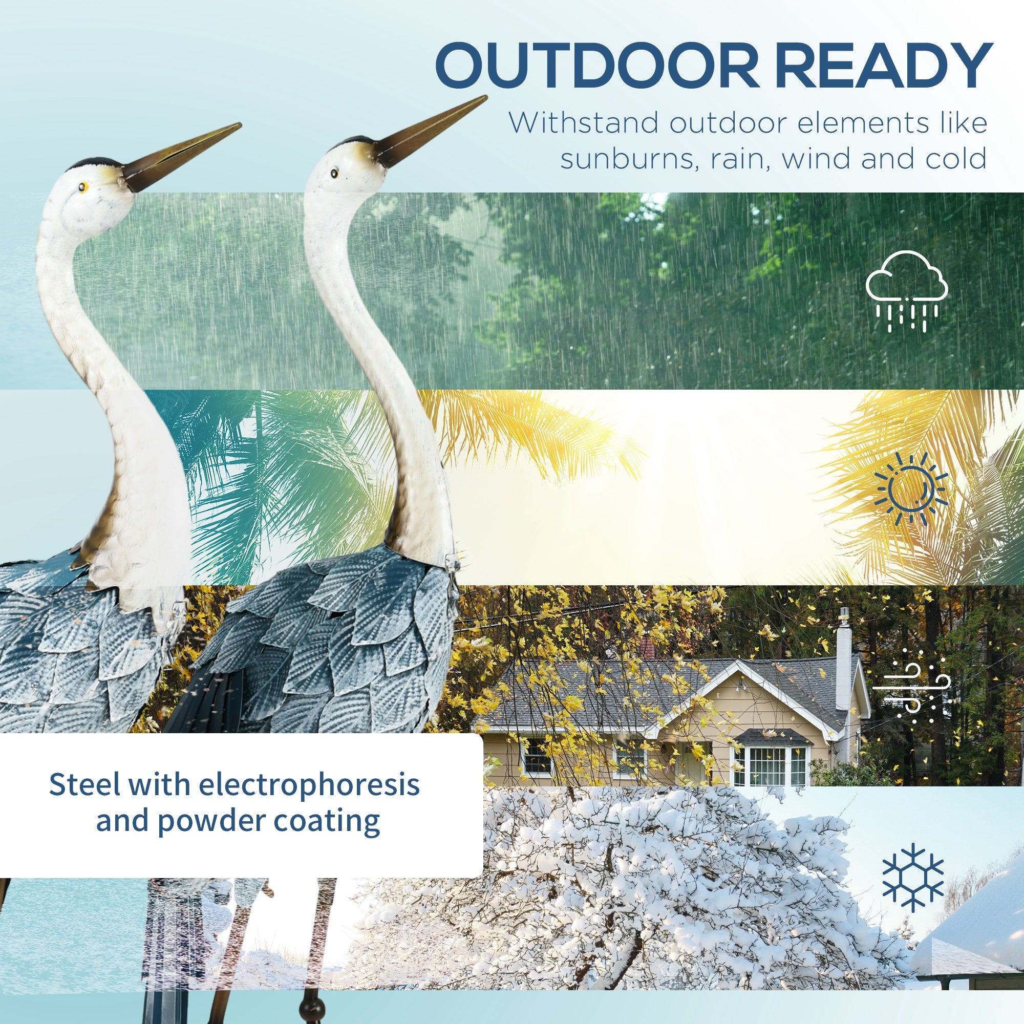 2 Piece Steel Crane Garden Ornament Set - Multi-Colour Durable Outdoor Decoration