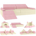 Kids Play Sofa, 12 Pieces Foam Modular Soft Play Set for Playroom, Children Convertible Sofa for Boys and Girls, Pink