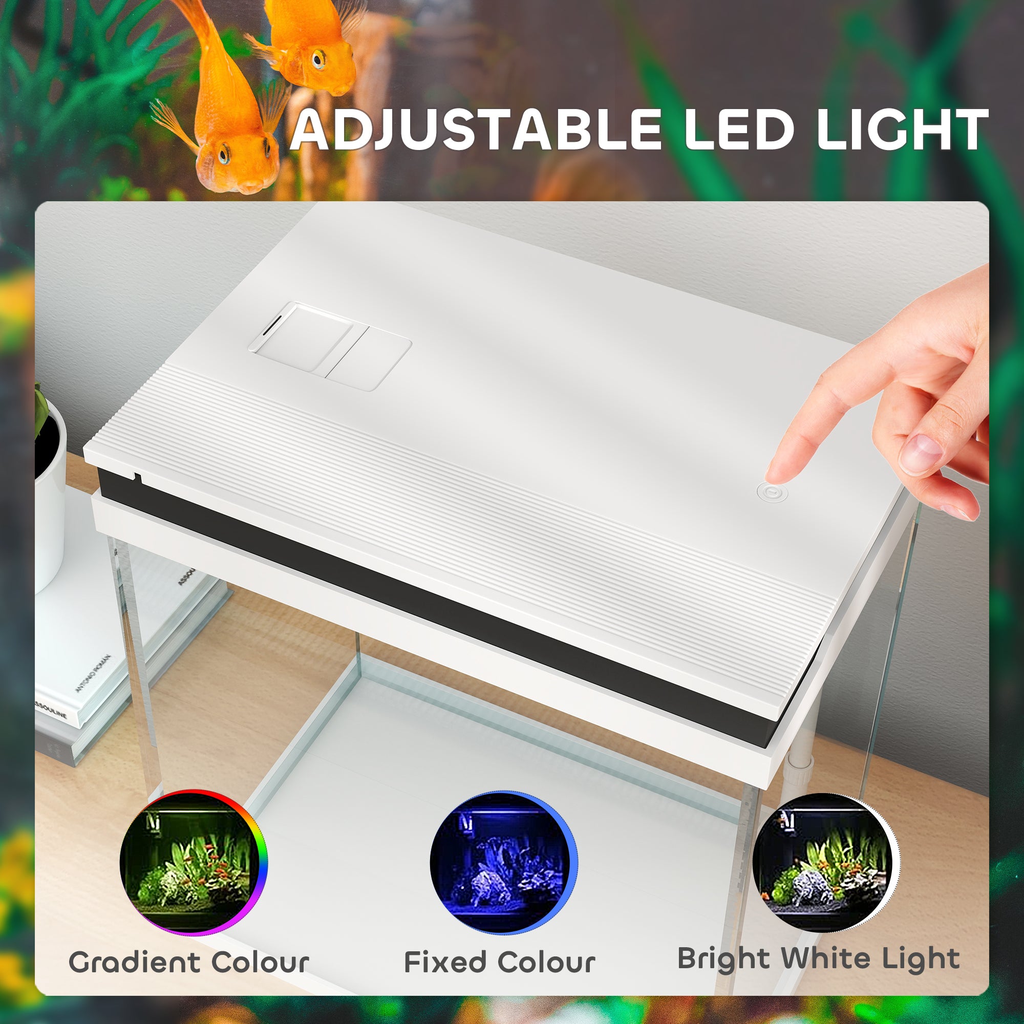 14L Glass Fish Tank with Filter System, LED Lights, Water Pump, White