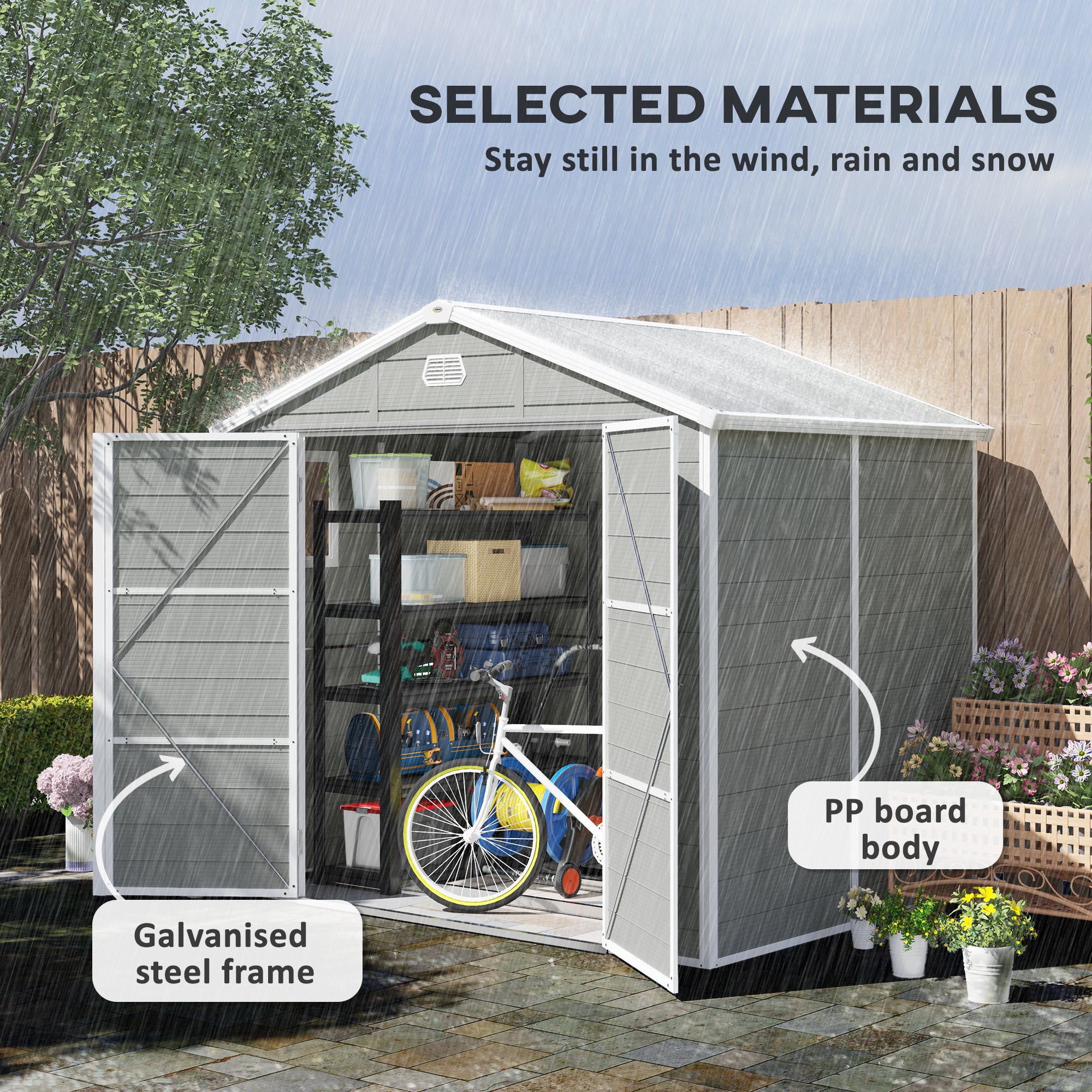 7.9ft x 6.2ft Aluminium Frame Garden Shed with Foundation - Light Grey