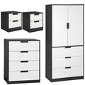 Bedroom Furniture Set with Wardrobe, 4 Drawer Chest & 2 Bedside Tables - White and Black