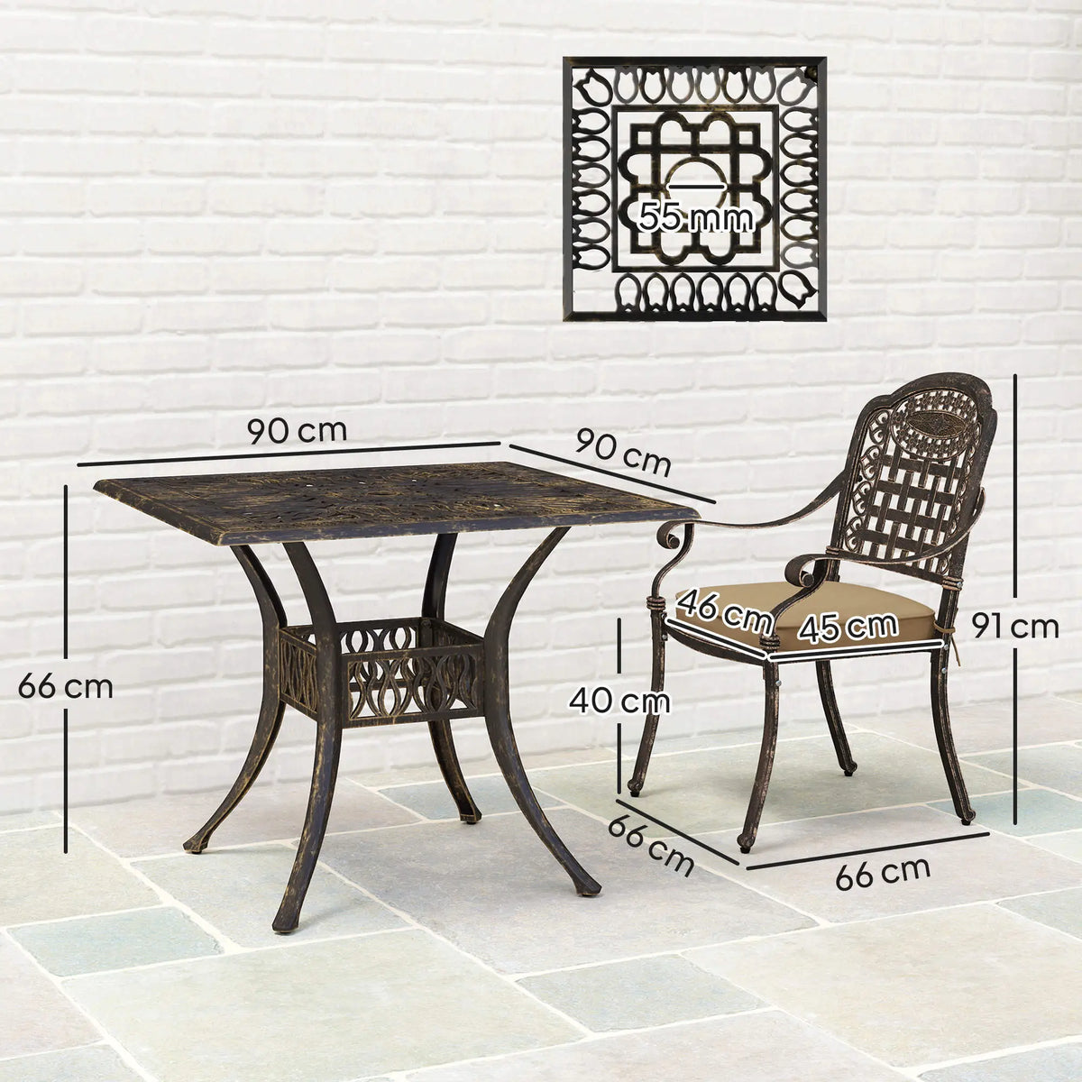 5 Piece Cast Aluminium Garden Dining Set with Cushions - Bronze Tone