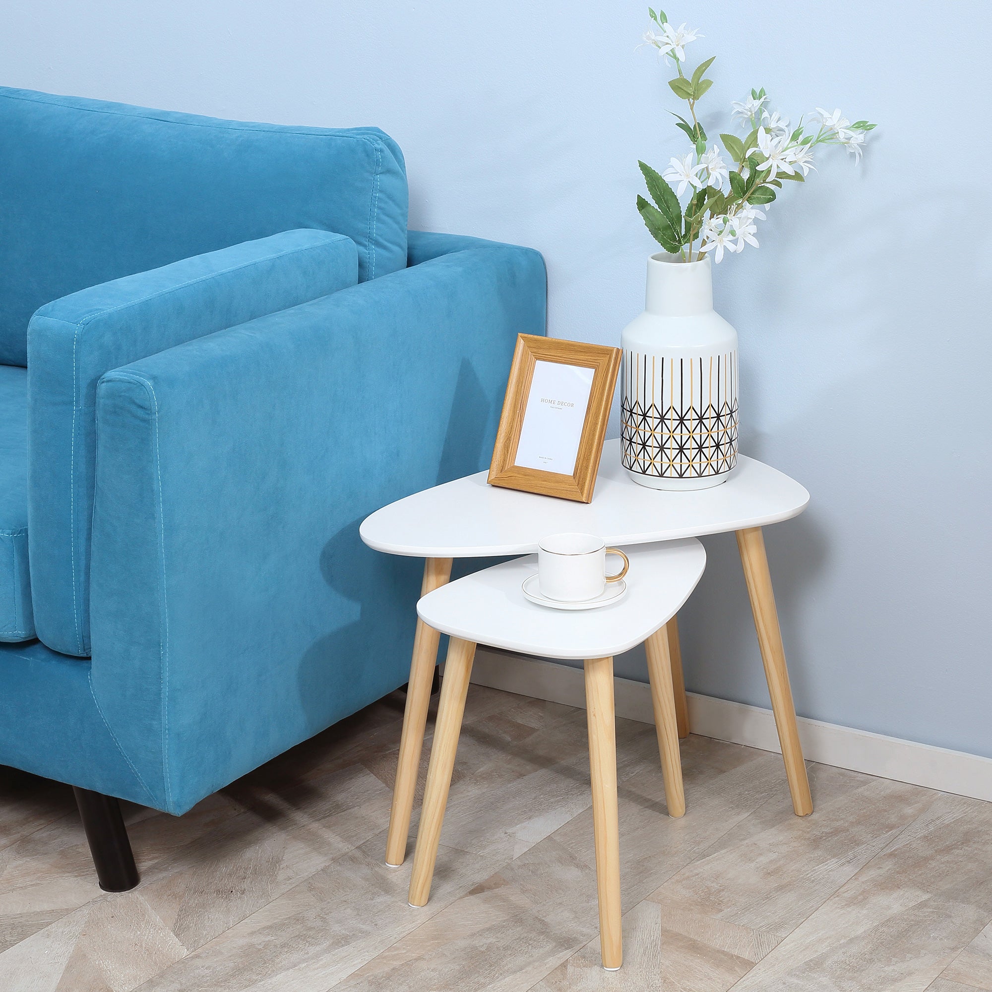 Living Room Furniture Set, Wingback Rocking Chair and Two Nesting Coffee Tables, White and Dark Grey