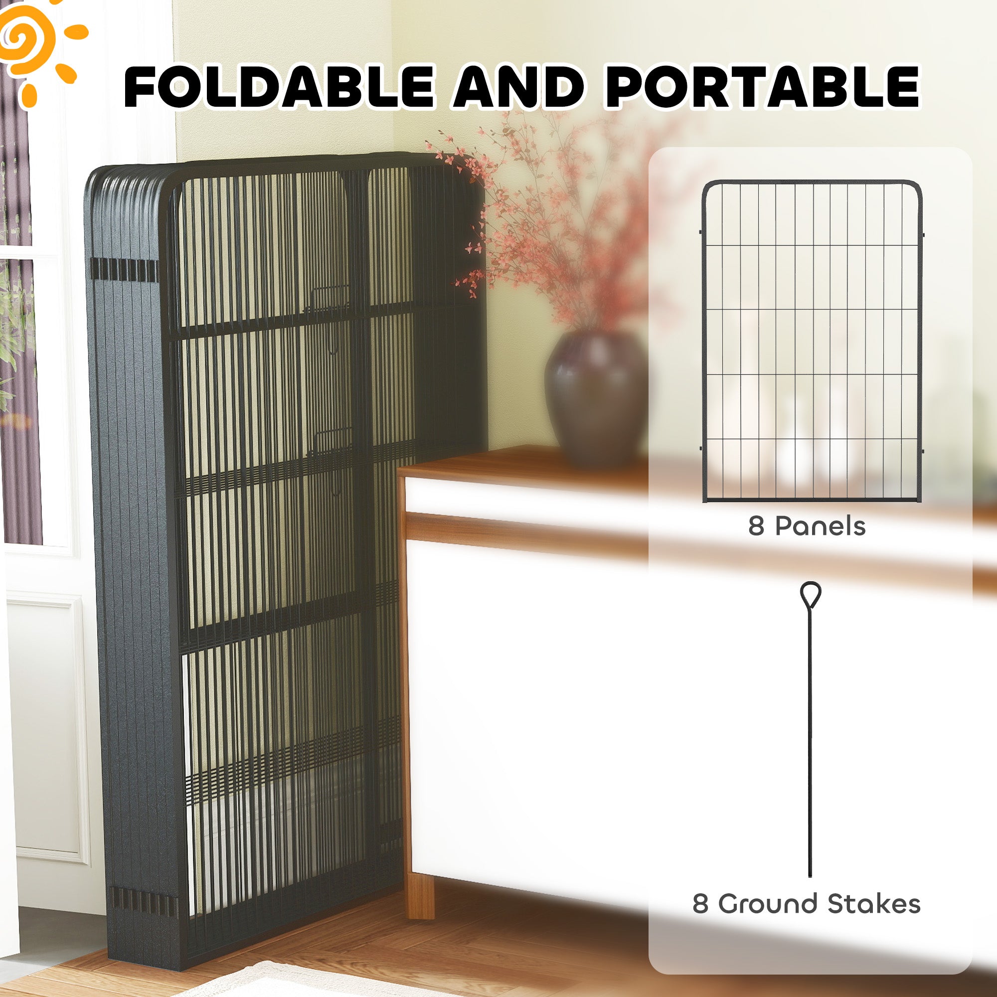 8 Panels Heavy Duty Dog Playpen with Door Indoor Outdoor, for Large Dogs, 100cm High