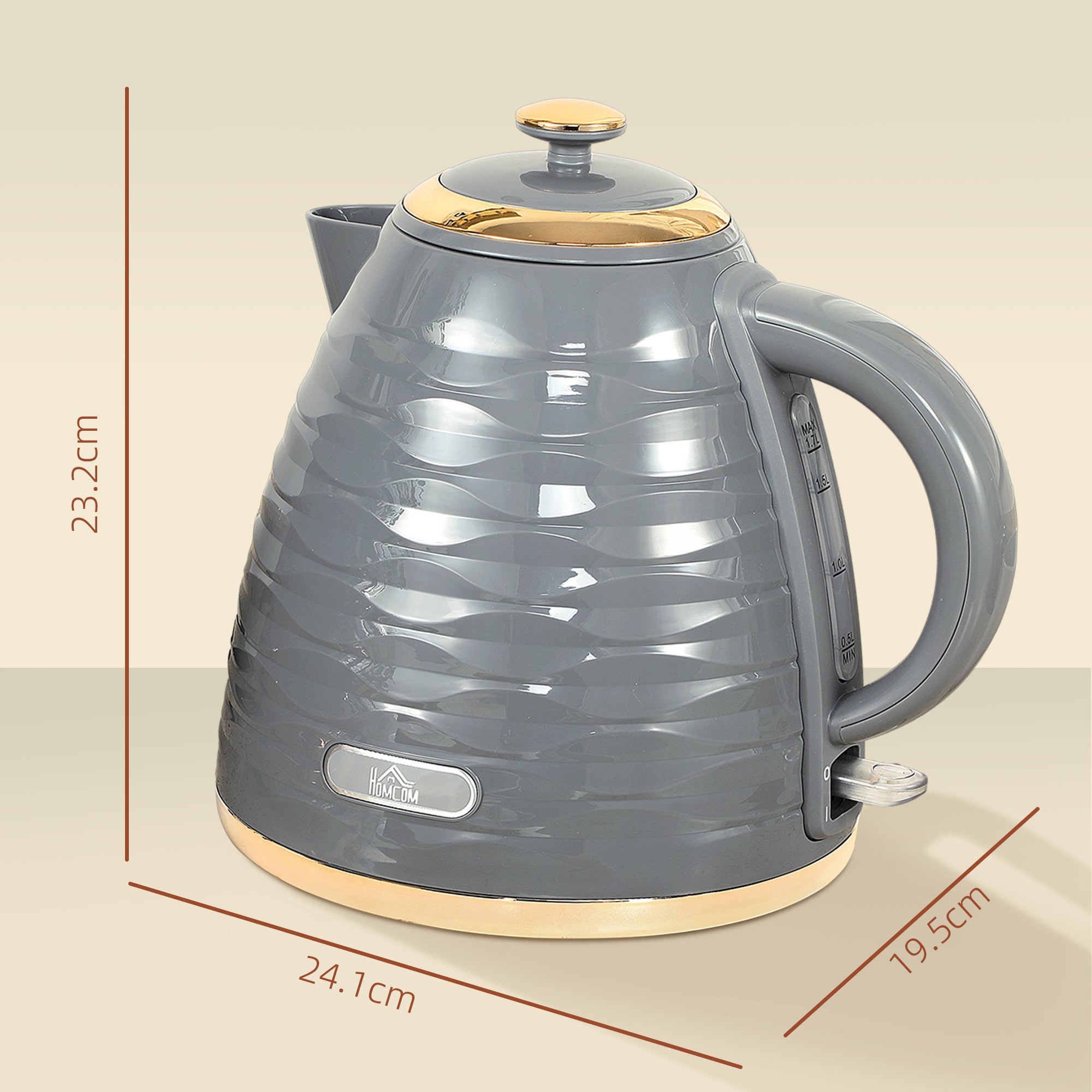 Electric Kettle, 1.7L, Fast Boil, 3kW Water Kettle with Removable Washable Anti-scale Filter, Auto Shut-off, 360° Swivel, BPA Free, Grey Water Ripple Texture