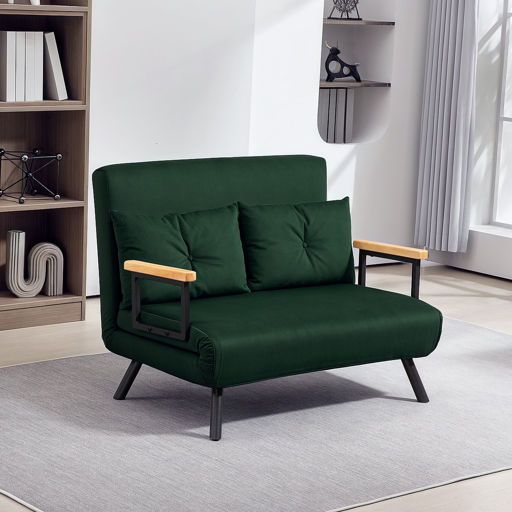 4-in-1 Velvet-Feel Double Sofa Bed with Pillows - Green