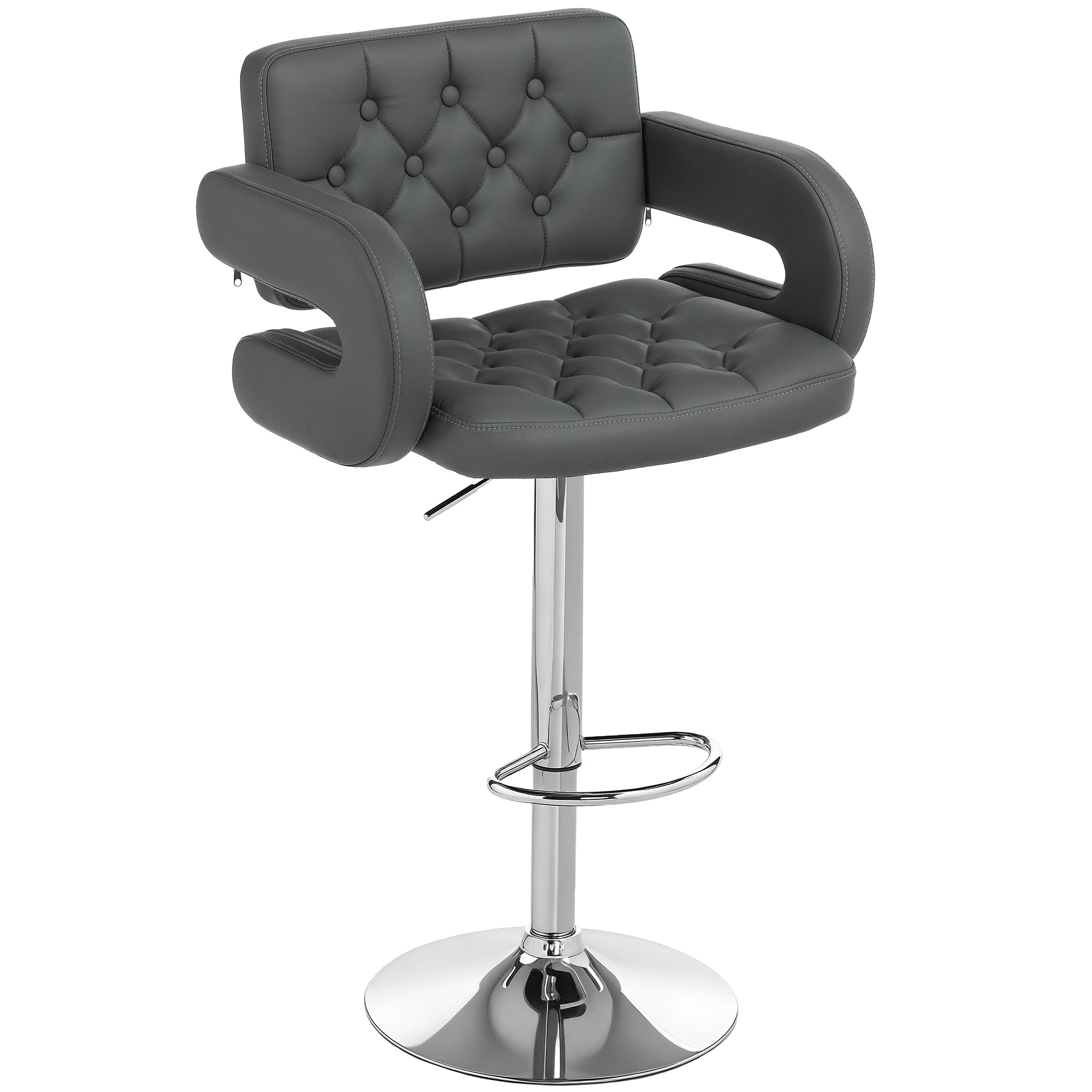 PU Leather Upholstered Swivel Bar Stool, Height Adjustable with Back, Armrest, Footrest, Grey