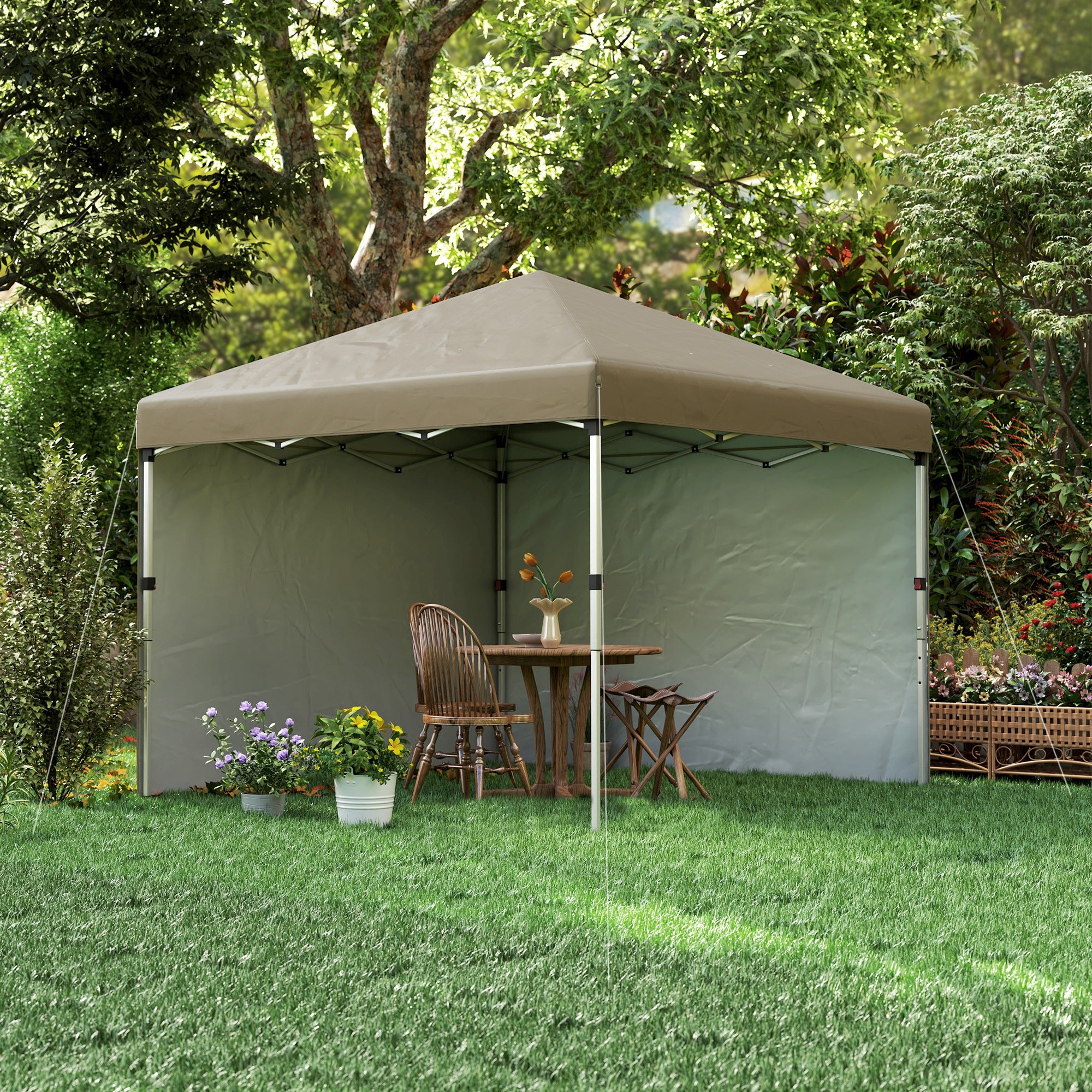 3 x 3 Metre Pop Up Gazebo Set with Sidewalls and Wheeled Bag - Khaki