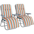 Set of 2 Foldable Patio Sun Lounger with Adjustable Backrest and Cushion, Multicoloured