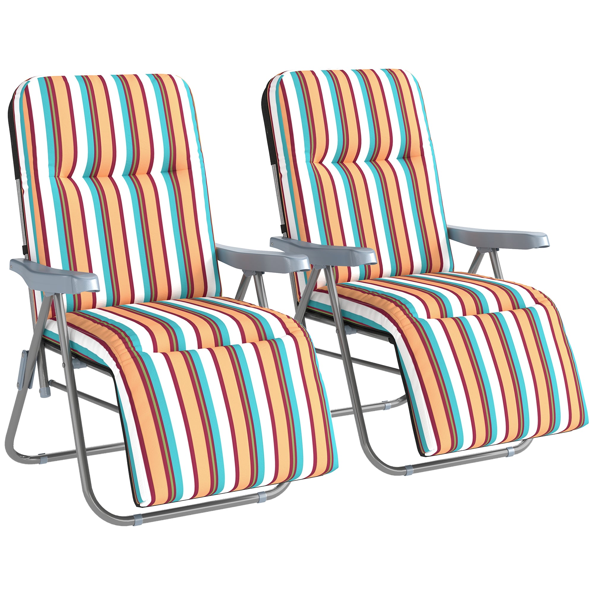 Set of 2 Foldable Patio Sun Lounger with Adjustable Backrest and Cushion, Multicoloured