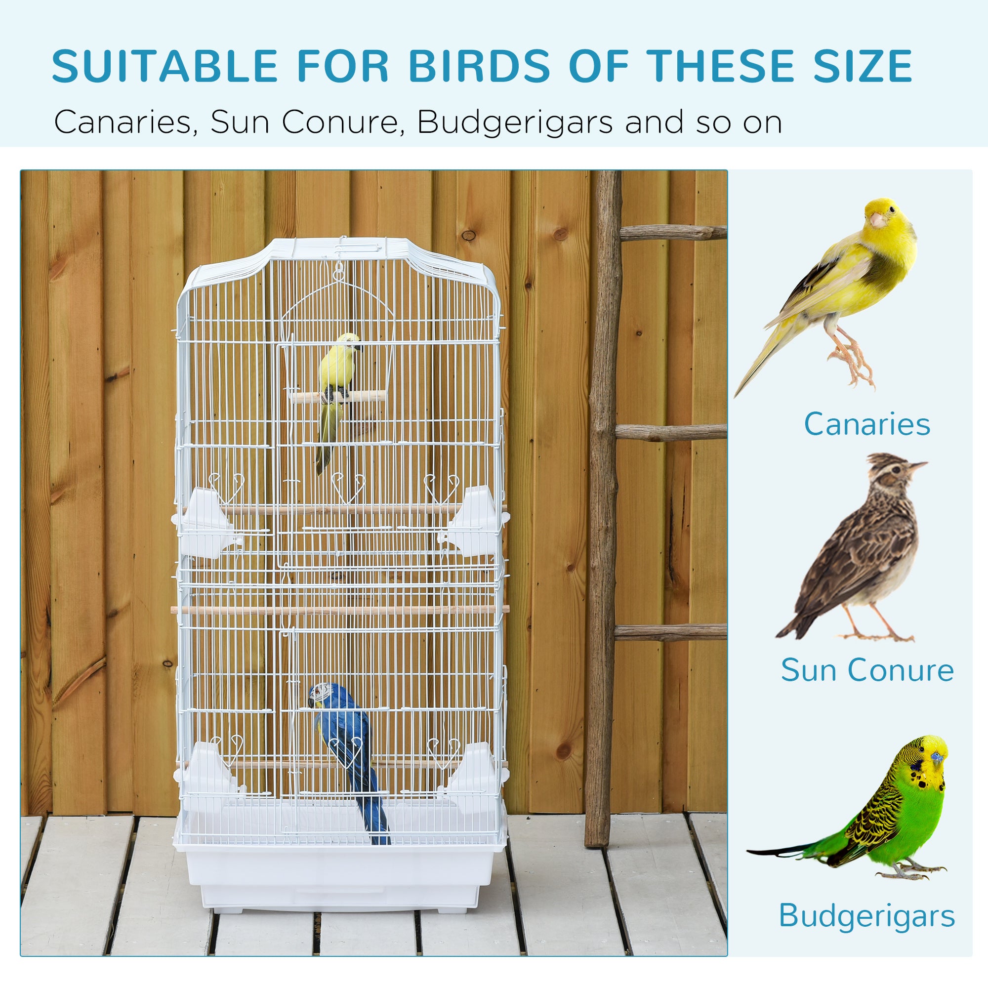 Large Metal Bird Cage with Perches, Food Bowls, Swing, for Budgies, Parakeets, White