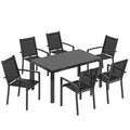 Seven-Piece Garden Dining Set, with Plastic Wood-Top Table - Black