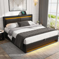 King Size LED Upholstered Bed with USB Charging & Storage - Black
