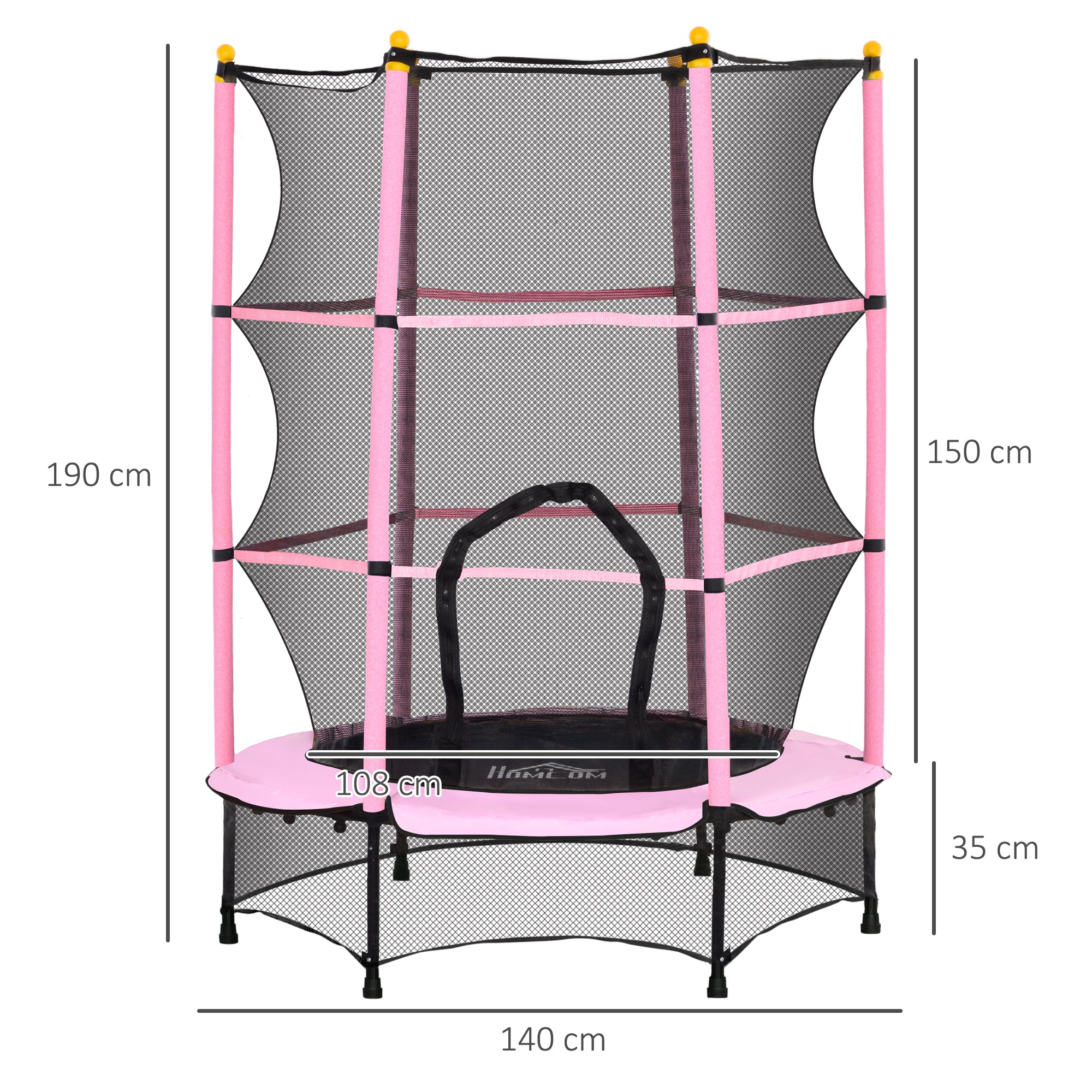 4.6FT/55" Kids Trampoline with Safety Enclosure, Outdoor Indoor Use, for Ages 3-10 Years, Pink