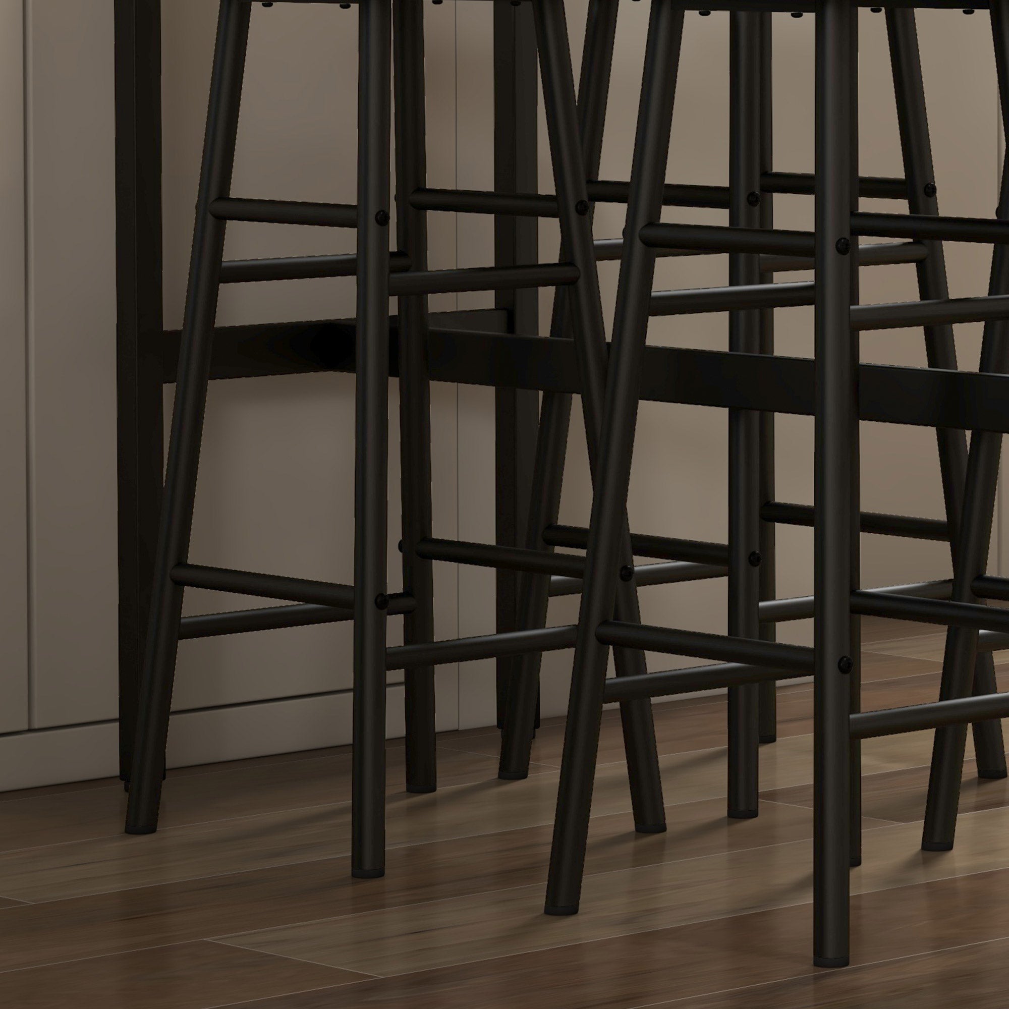 5 Piece Industrial Bar Table and 4 Stool Set - Rustic Brown