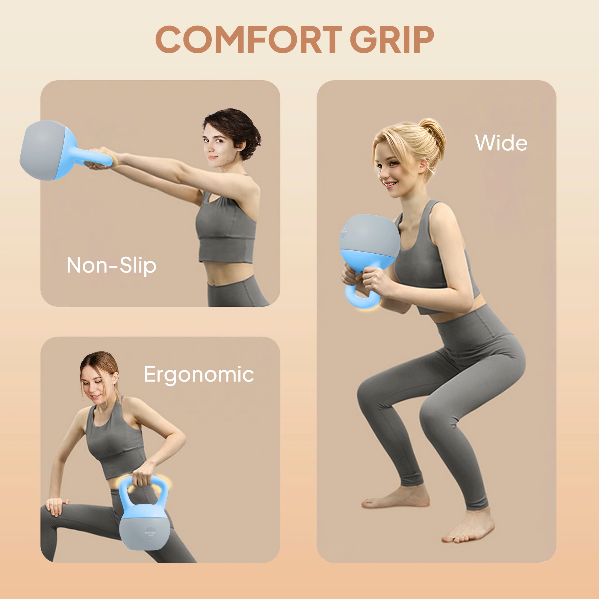 6KG Soft Kettlebell, Kettlebell with Non-Slip Handle for Home Gym, Weight Lifting, Strength Training, Light Blue/Grey