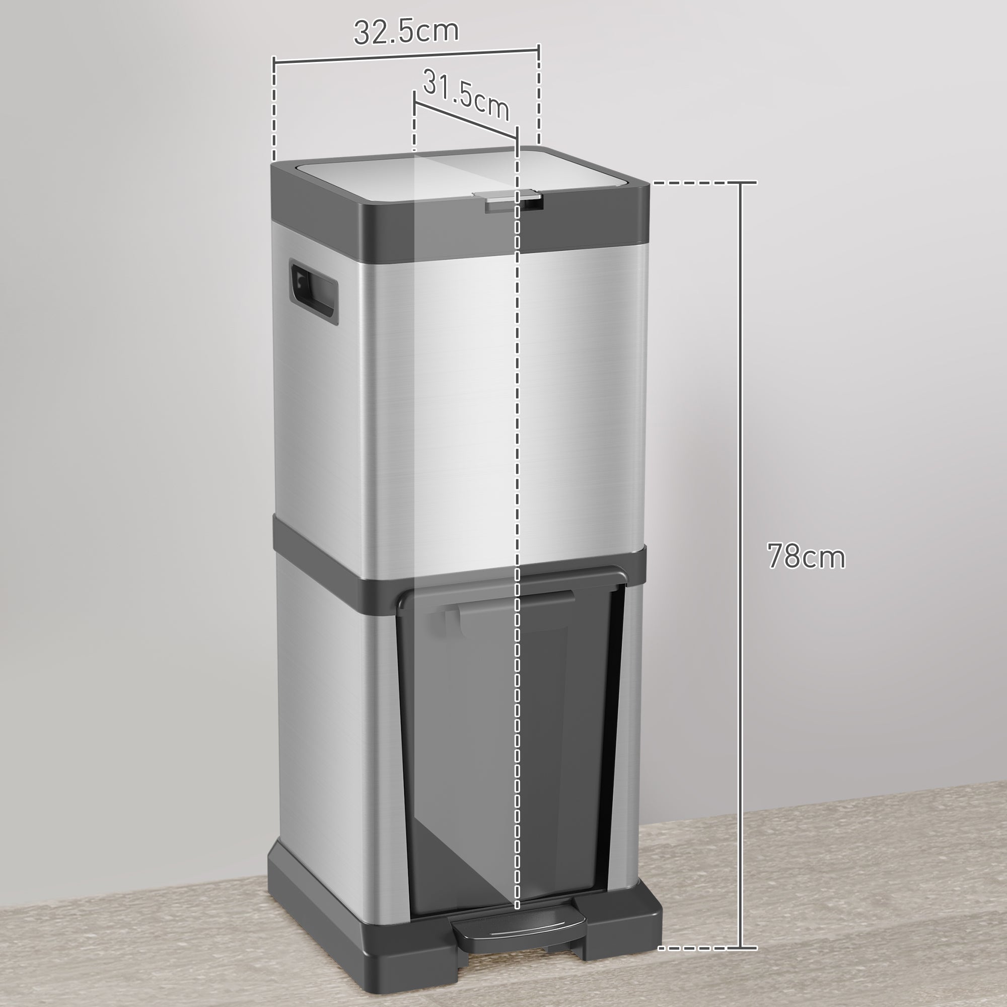 34L Double Compartment Kitchen Bin, with Soft-Close Lid