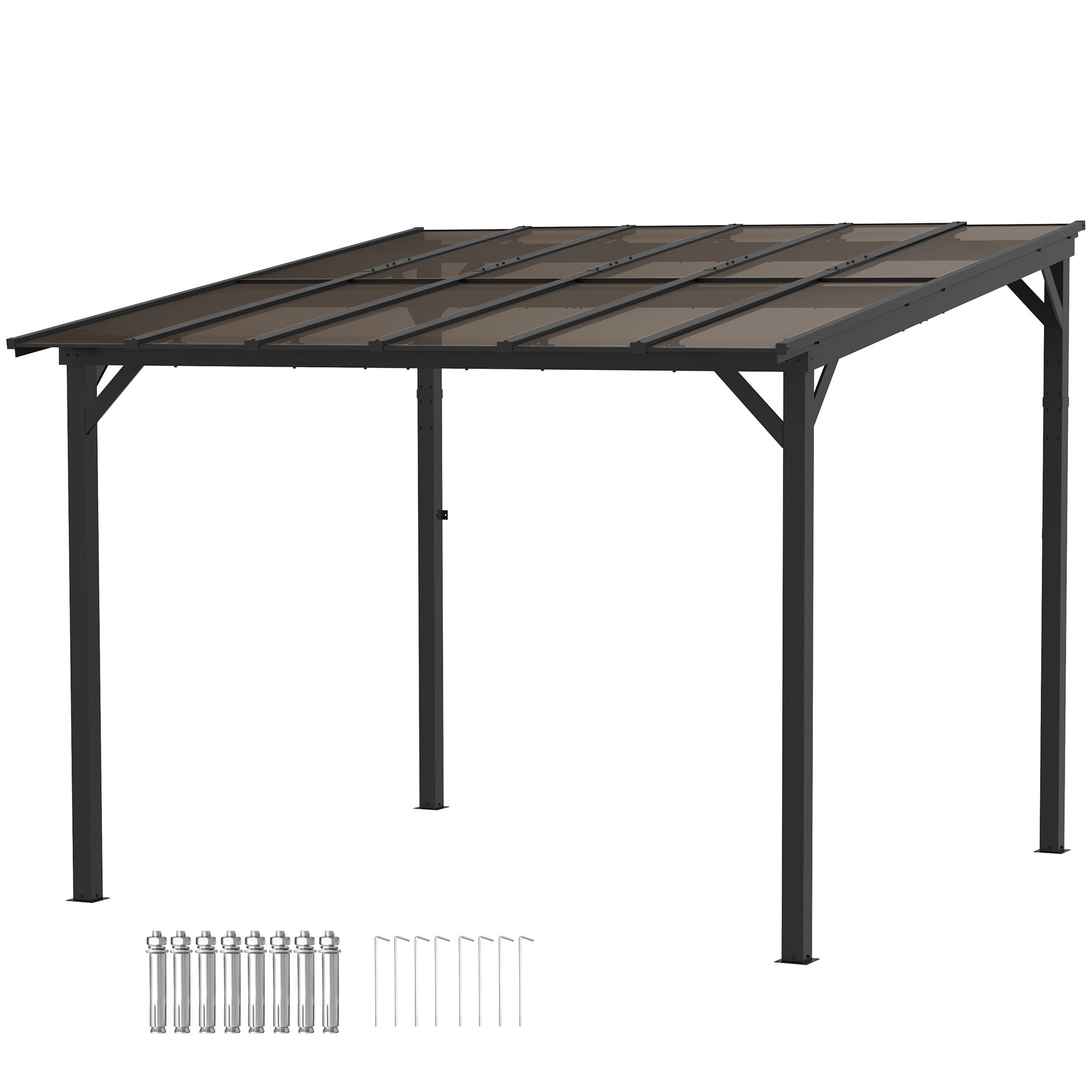 3 x 3(m) Metal Pergola with UPF 50+ and Waterproof Polycarbonate Roof, Wall-Mounted or Free Standing Garden Gazebo, Wind-resistant Outdoor Sun Shade, Dark Grey