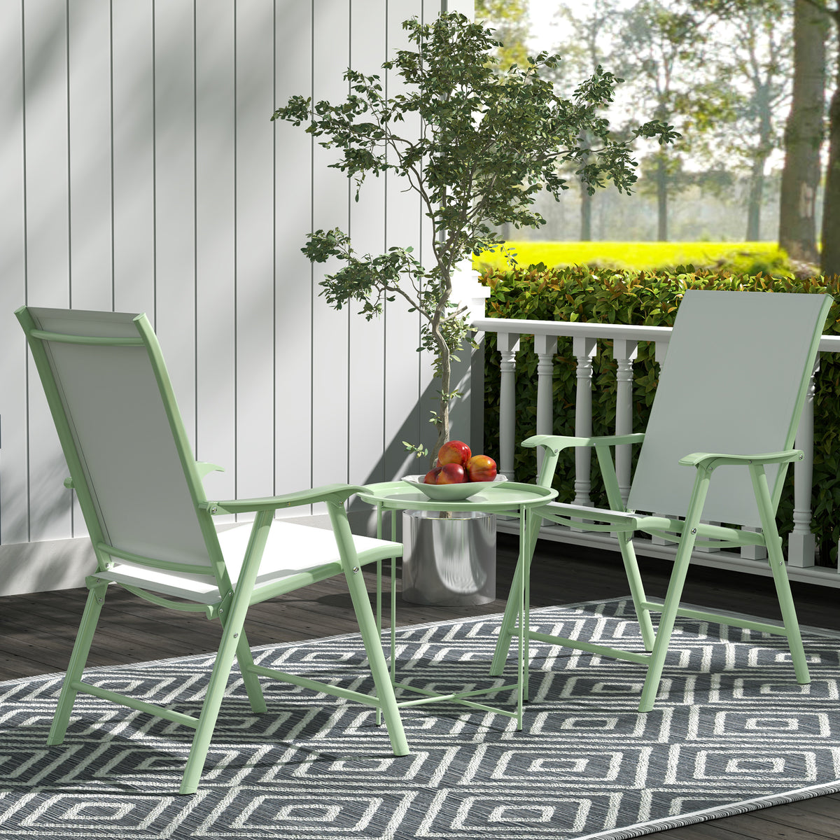 Steel Removable Tray Top Garden Table with Foldable Legs - Green