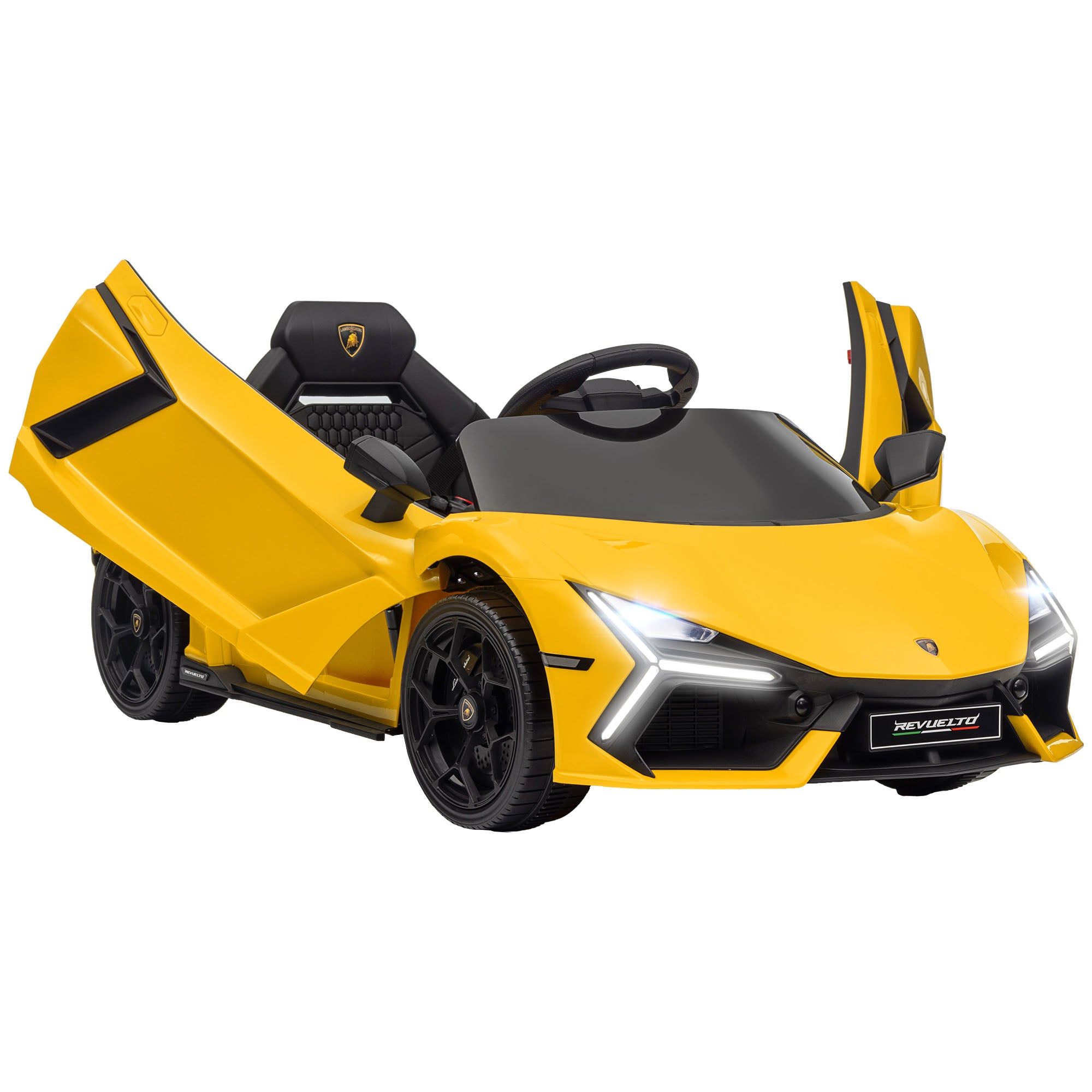 Lamborghini Revuelto Licensed 12V Ride on Car w/ Butterfly Doors, Transport Wheels, Suspension, Remote Control, Yellow