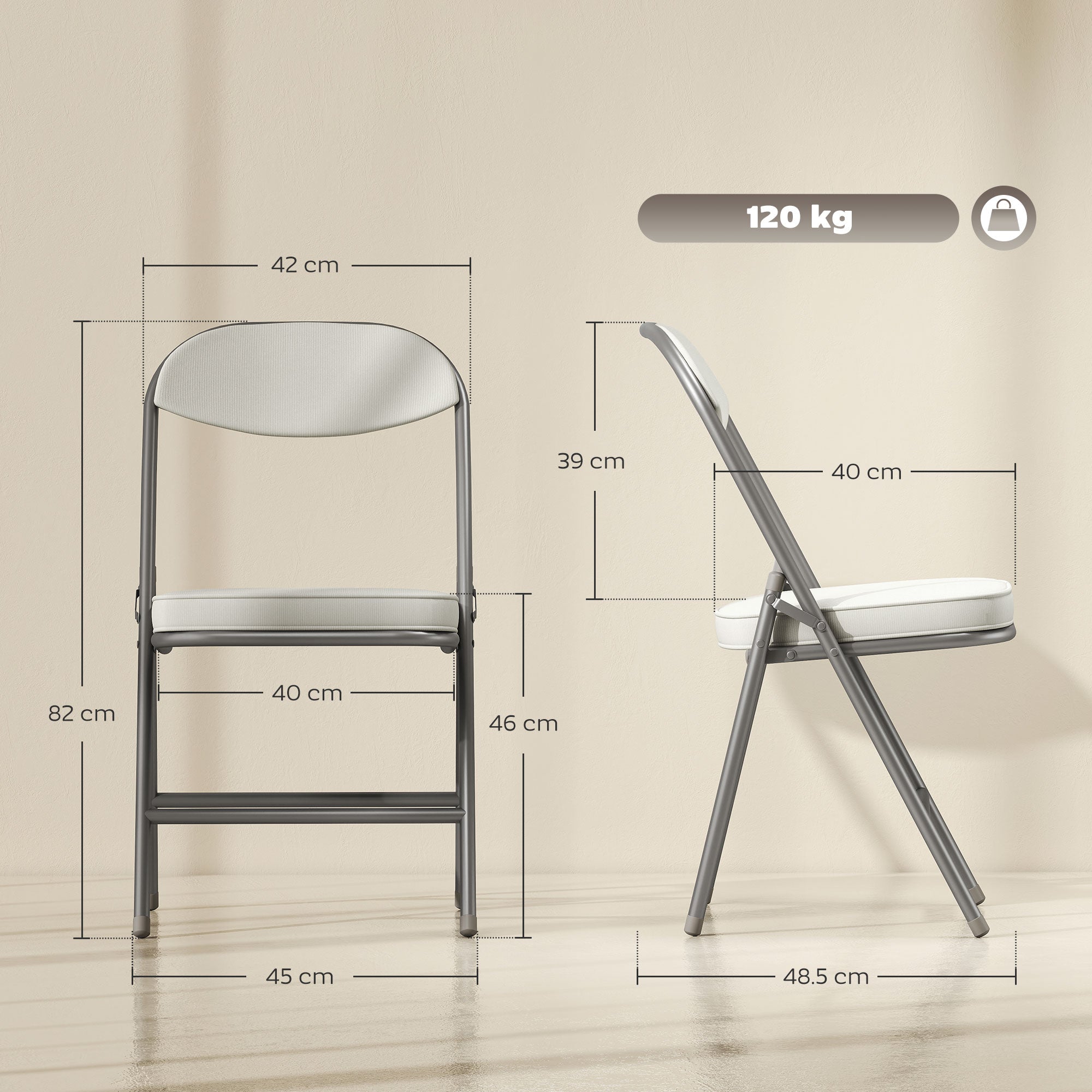 Set of Four Folding Corduroy Seat Chairs, Cream