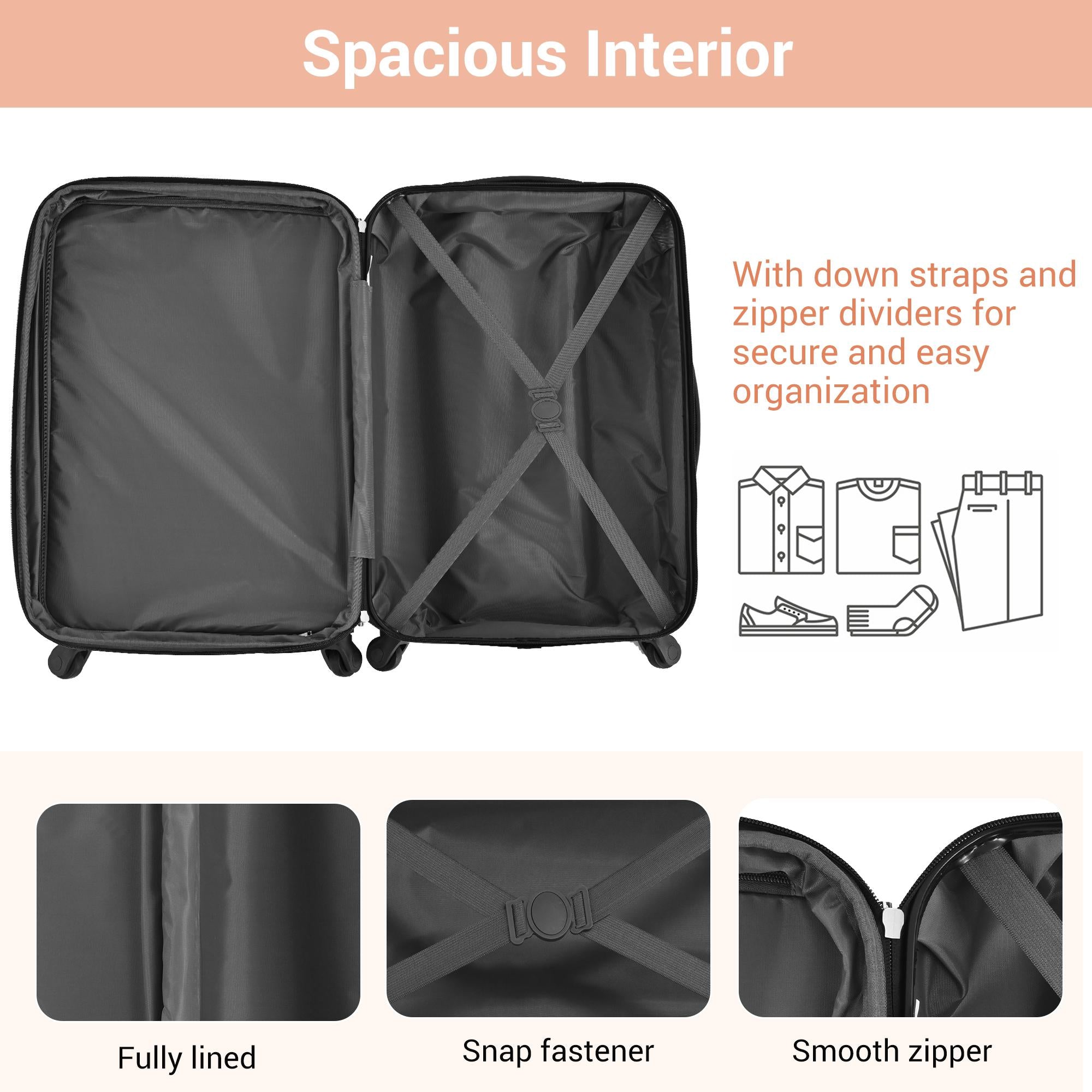 28" 4-Wheel ABS Hard Shell Travel Trolley Suitcase with Adjustable Handle, Luggage with Secure Lock, 52L × 32W × 78H cm, Pink