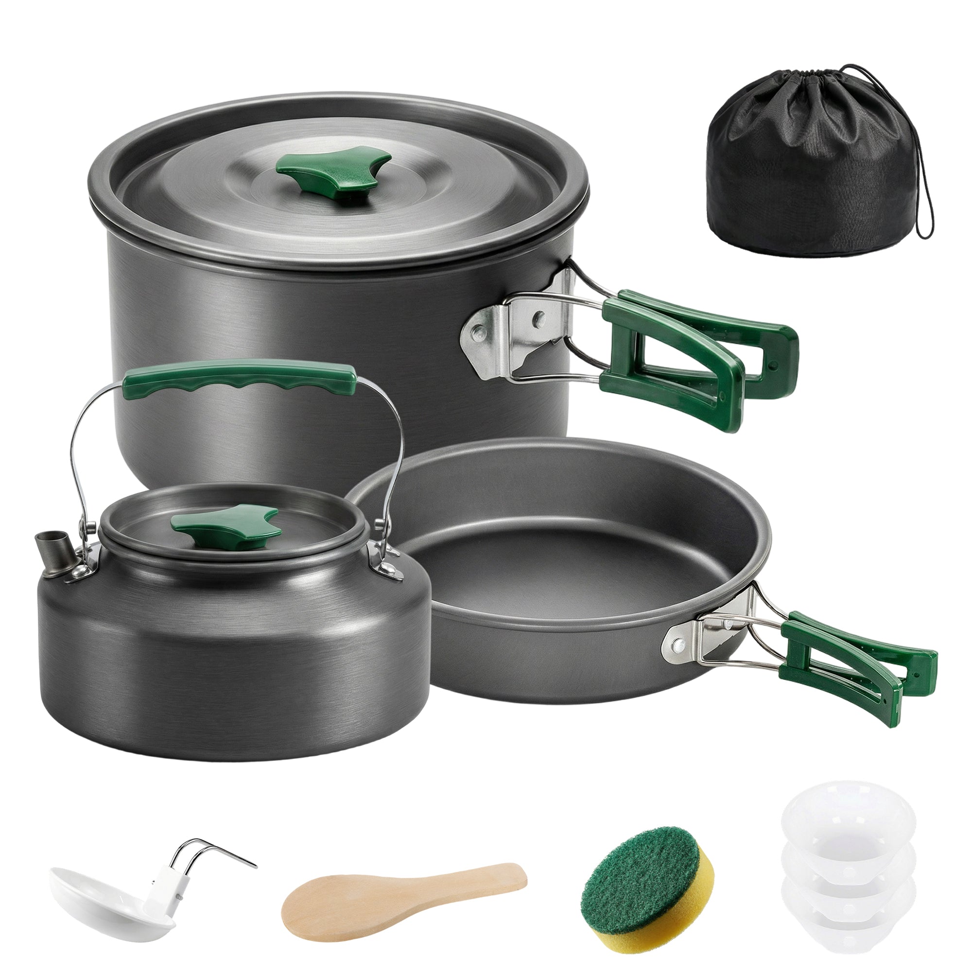 Camping Cookware Set for 2-3 People, Ultralight Aluminium Camping Cooking Kit with Anti-Scald Handles, Grey