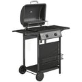 Gas Burner Barbecue Grill, 2 Burner Gas Grill with Side Tables, Warming Rack, Shelf, Thermometer, Grease Tray, Black