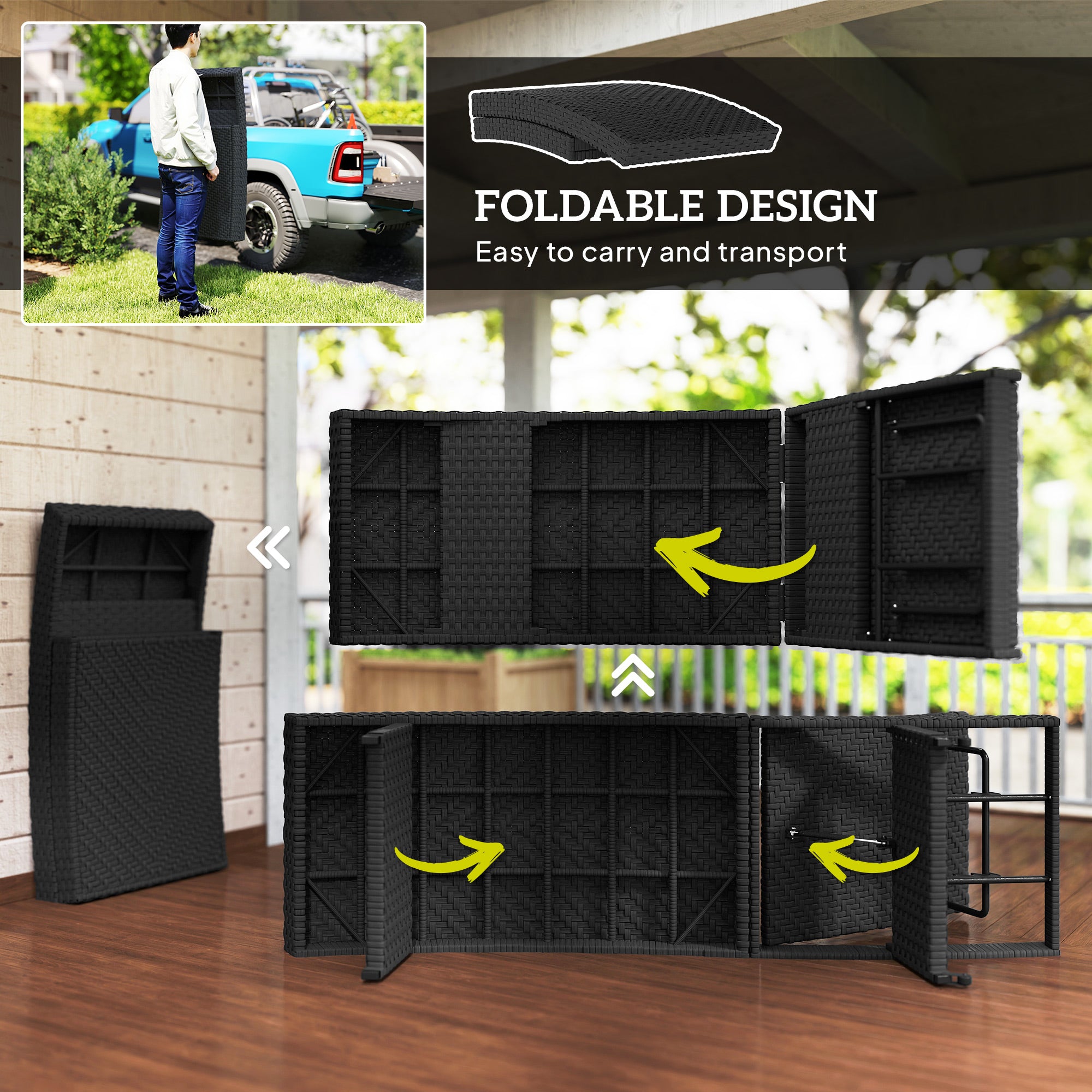 1 Piece Outdoor PE Rattan Sun Lounger with Wheels - Black