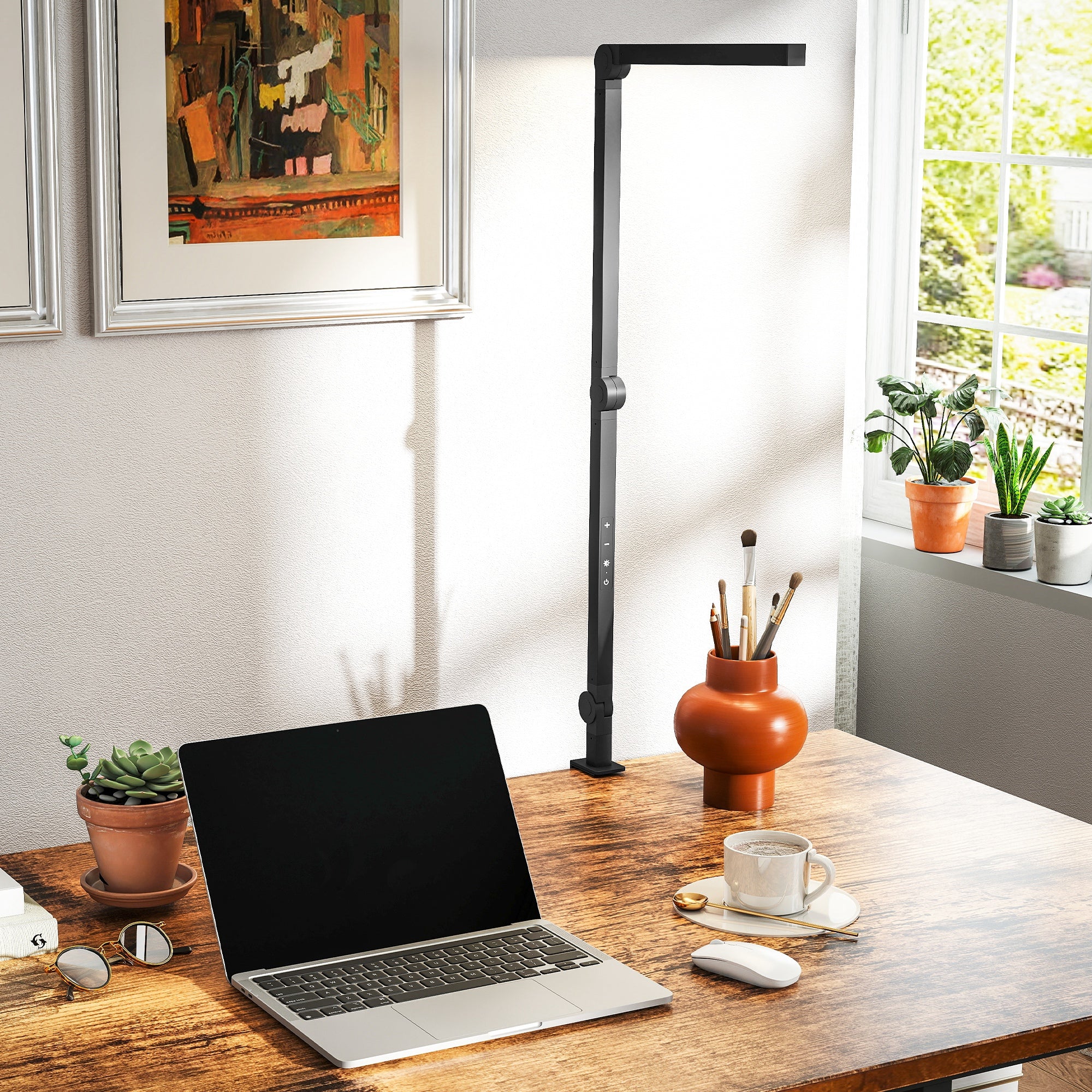 LED Desk Lamp, Dimmable Desk Light with Swing Arm and Clamp, Adjustable Eye-Caring Table Lamp with 2 Colour Modes & 5 Brightness Levels for Study, Drawing, Office, Architect, Task, Black