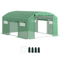 Walk-In 13 x 9.8ft Polytunnel Greenhouse with Mesh Windows - Green