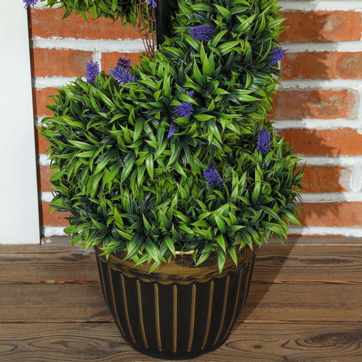 Set of 2 Spiral Boxwood Topiary Trees with Lavender and Pots 115cm - Blue