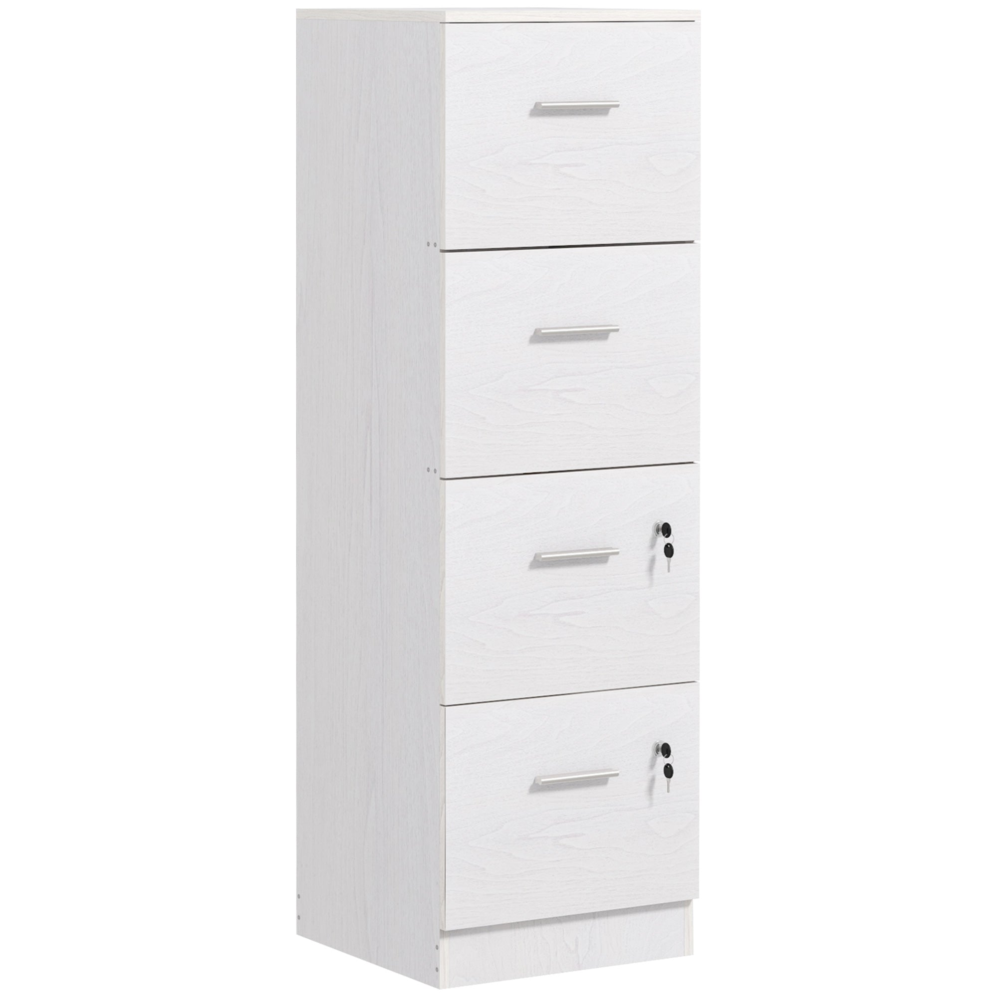 Four-Drawer Lockable Filing Cabinet - White Wood Effect