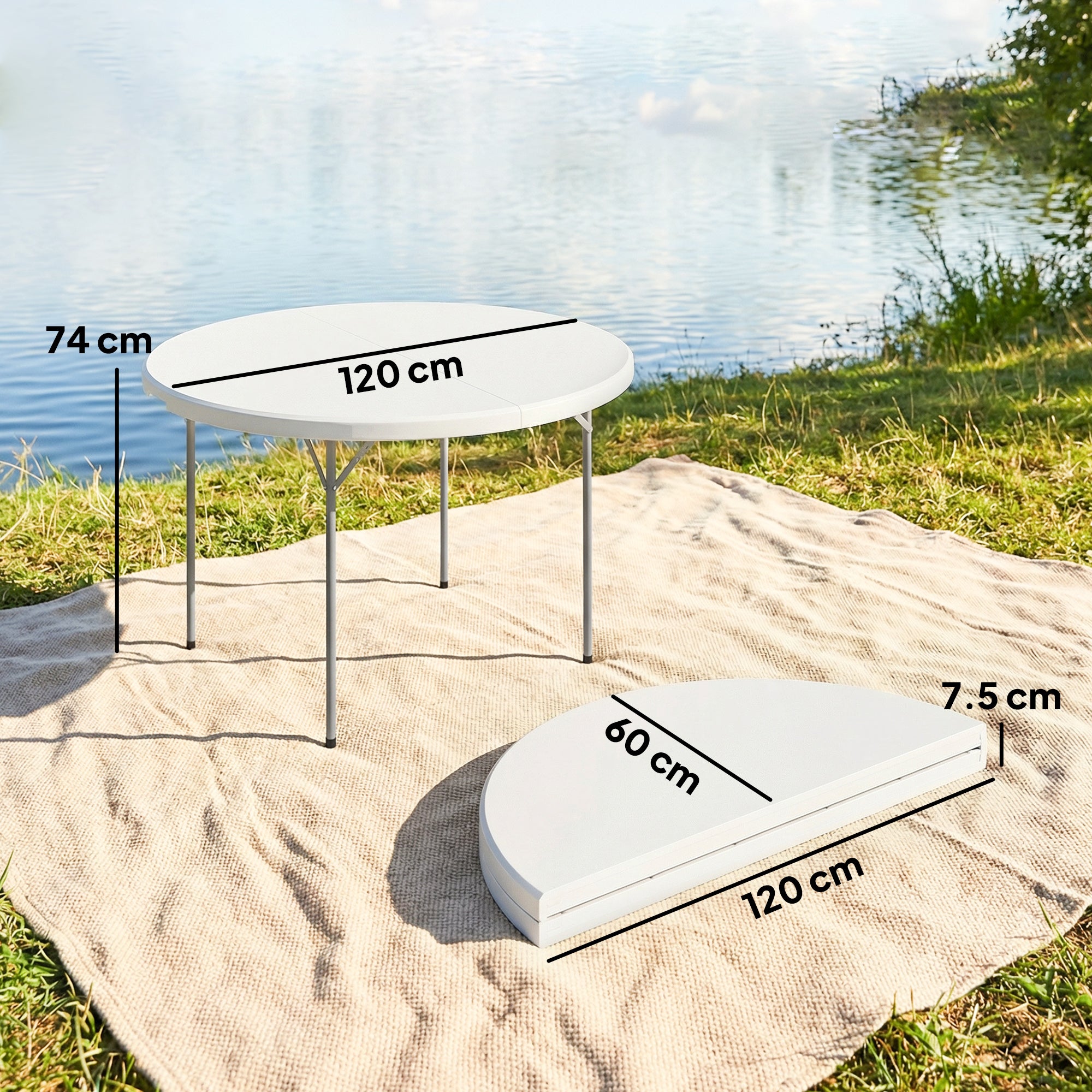4ft Folding Picnic Table, Camping Table with Non-slip Foot Pads and Metal Frame, 100 kg Load, for Garden, White