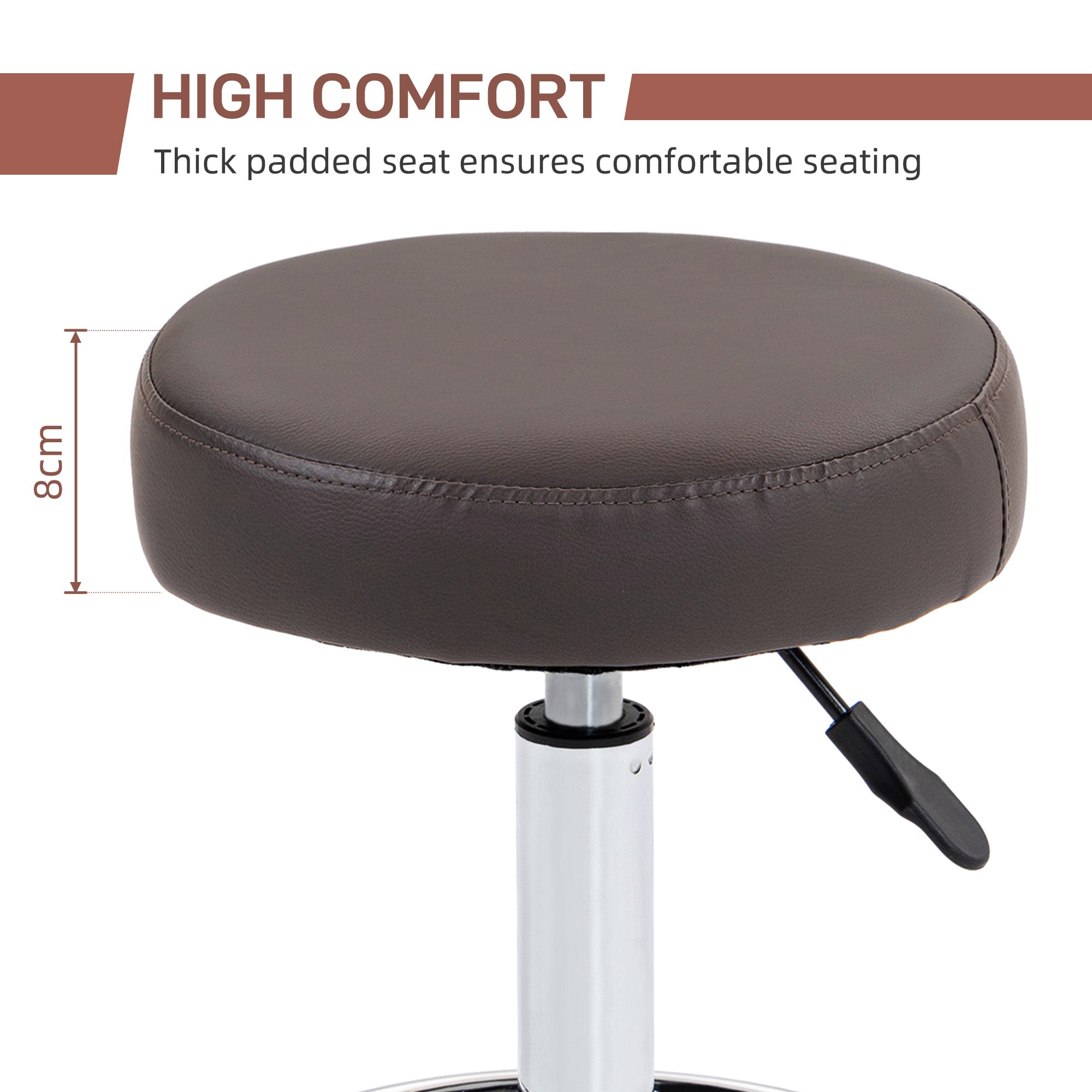 PU Leather Rolling Stool, Height Adjustable Stool Chair with Wheels for Salon, Massage, Spa, Grey