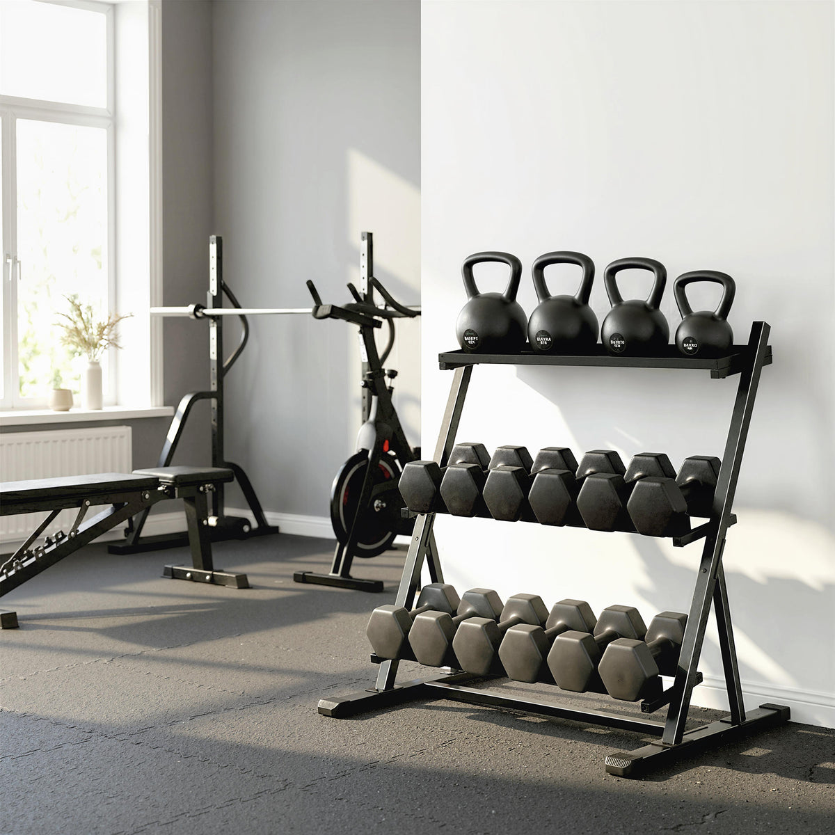 3-Tier Adjustable Dumbbell Rack, Heavy-Duty Weight Rack for Dumbbells, Kettlebells and Multiple Balls, Space-Saving Weight Storage Stand for Home Gym, 200 KG Capacity