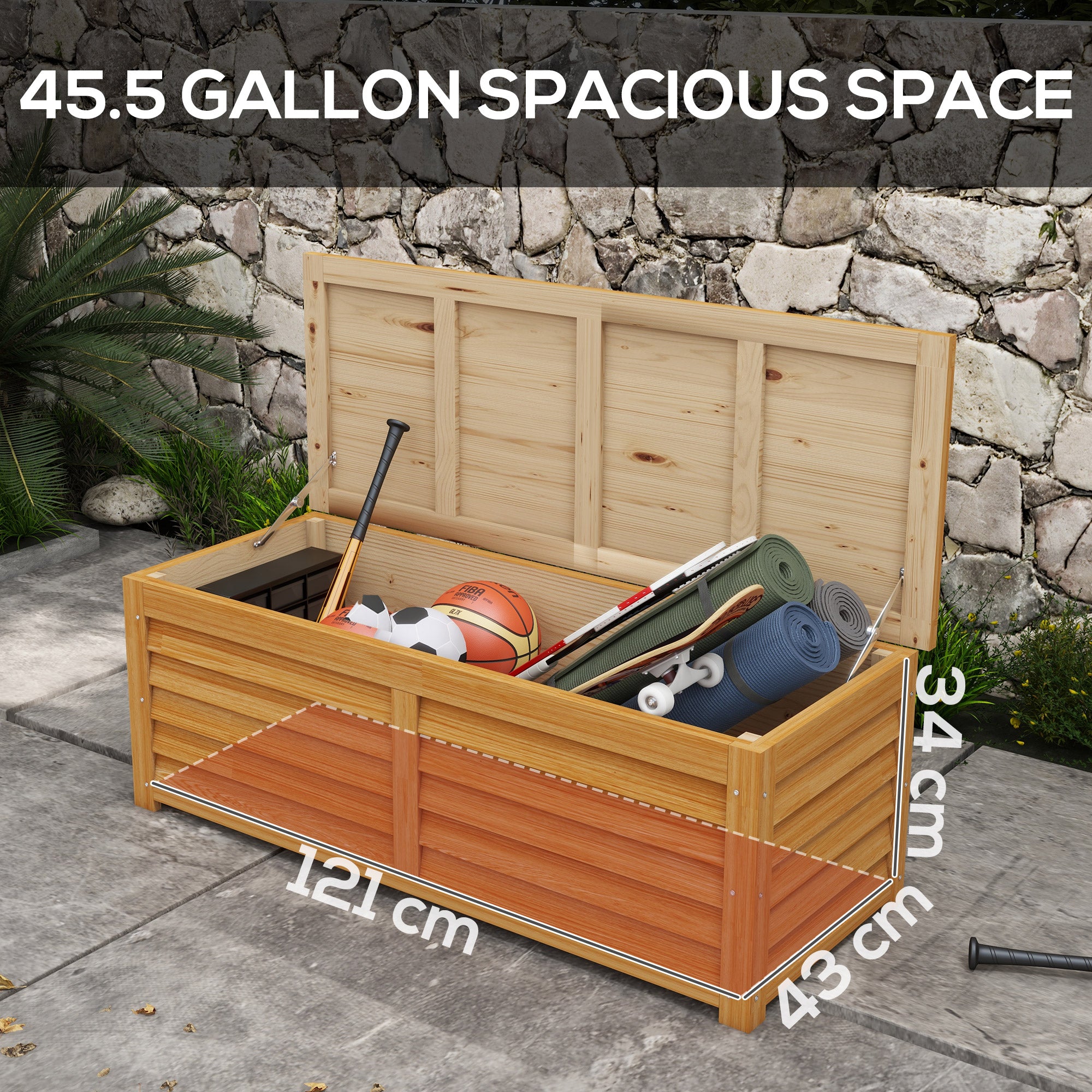 292L Outdoor Storage Box, Wooden Deck Box Garden Storage Container for Balcony, Porch, Poolside, Light Brown