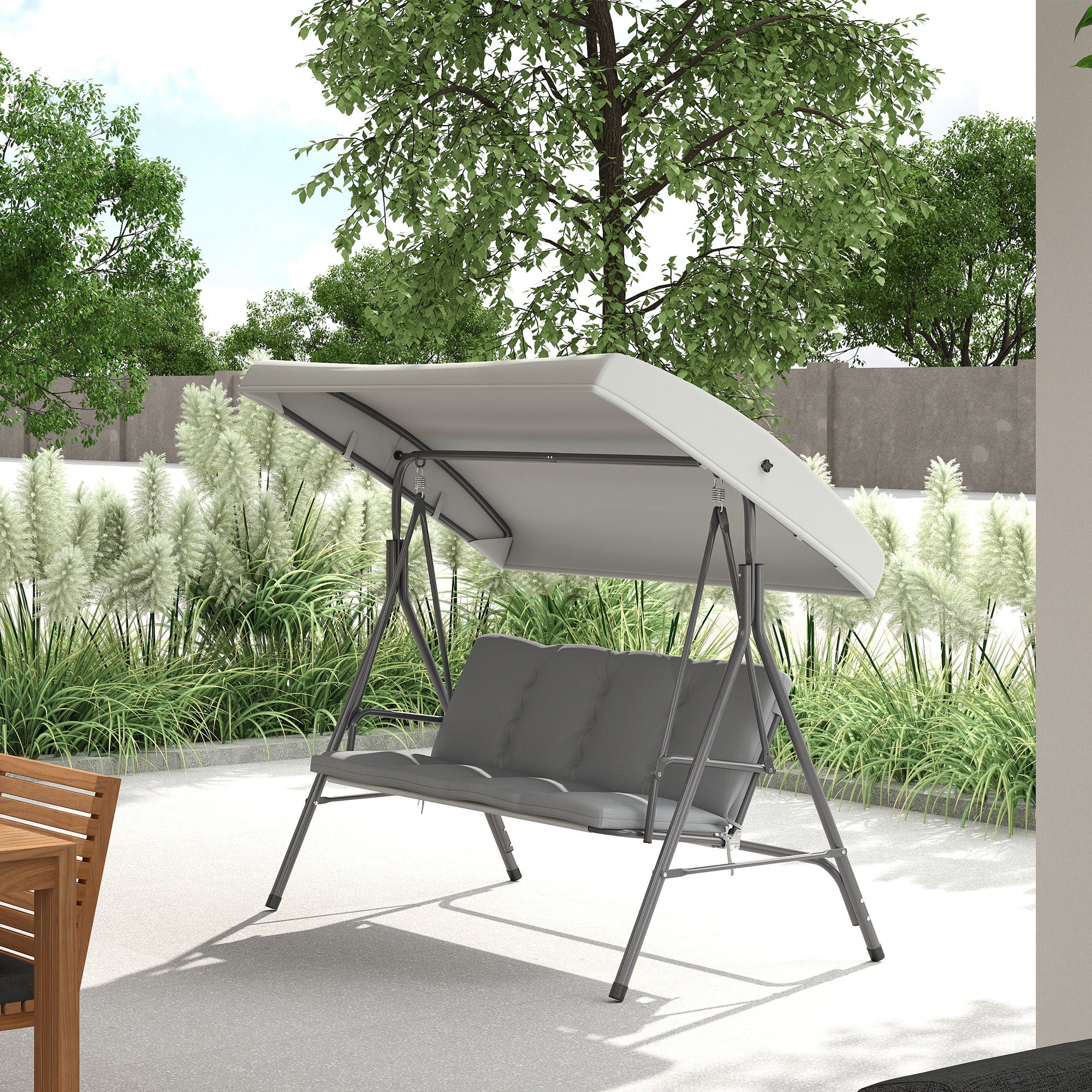 Three-Seater Garden Swing Seat with Canopy - Light Grey
