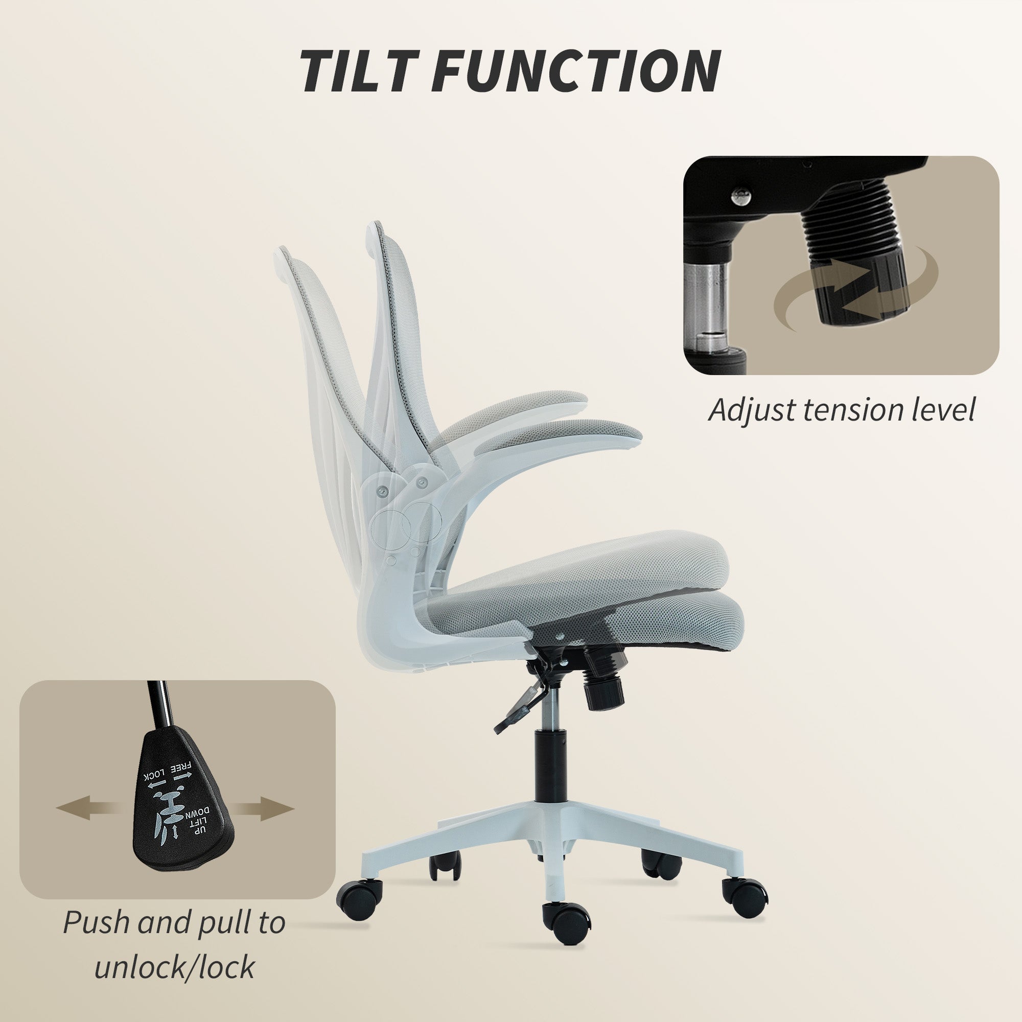 Mesh Office Chair with Foldable Backrest - Light Grey