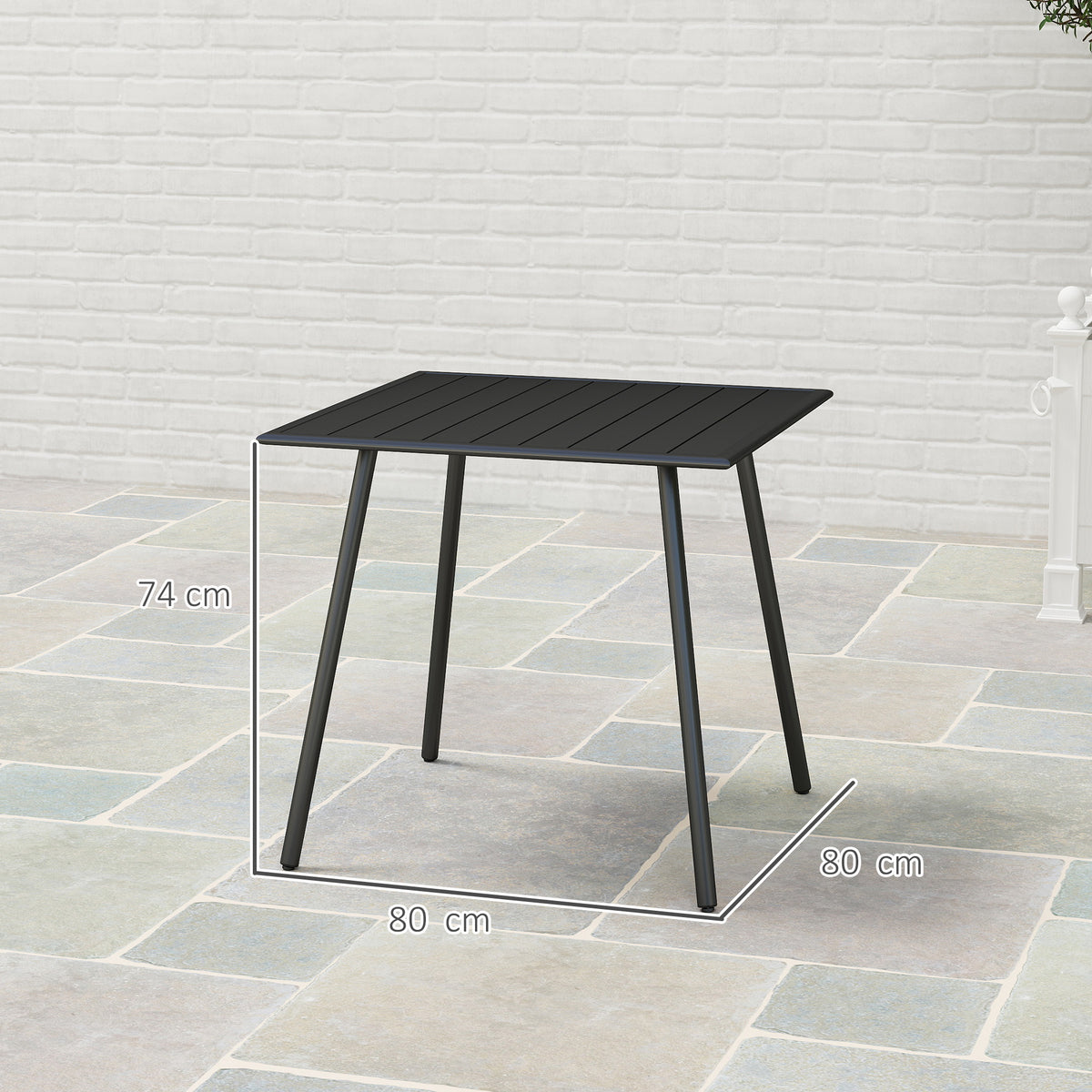 4 Seater Steel Frame Garden Table with Slat Top - Black