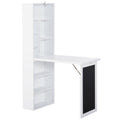Fold-out Convertible Wall Mount Writing Desk with Blackboard and Side Shelf - White