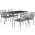 Five-Piece PE Rattan Garden Dining Set with Cushions & Stackable Chairs - Light Grey