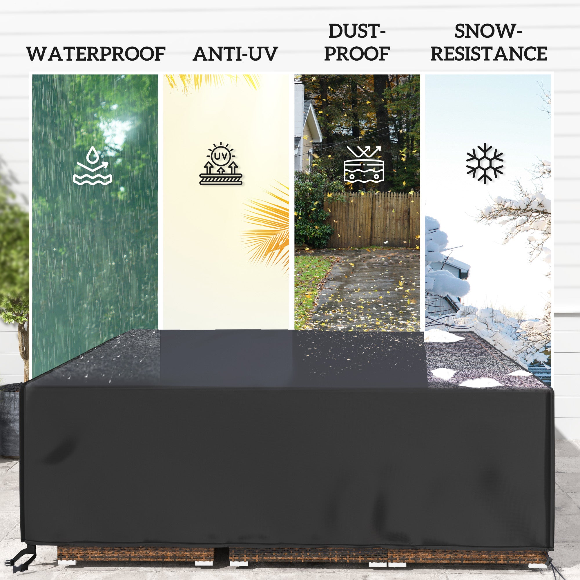 Large Patio Furniture Set Cover 600D Oxford Waterproof Black